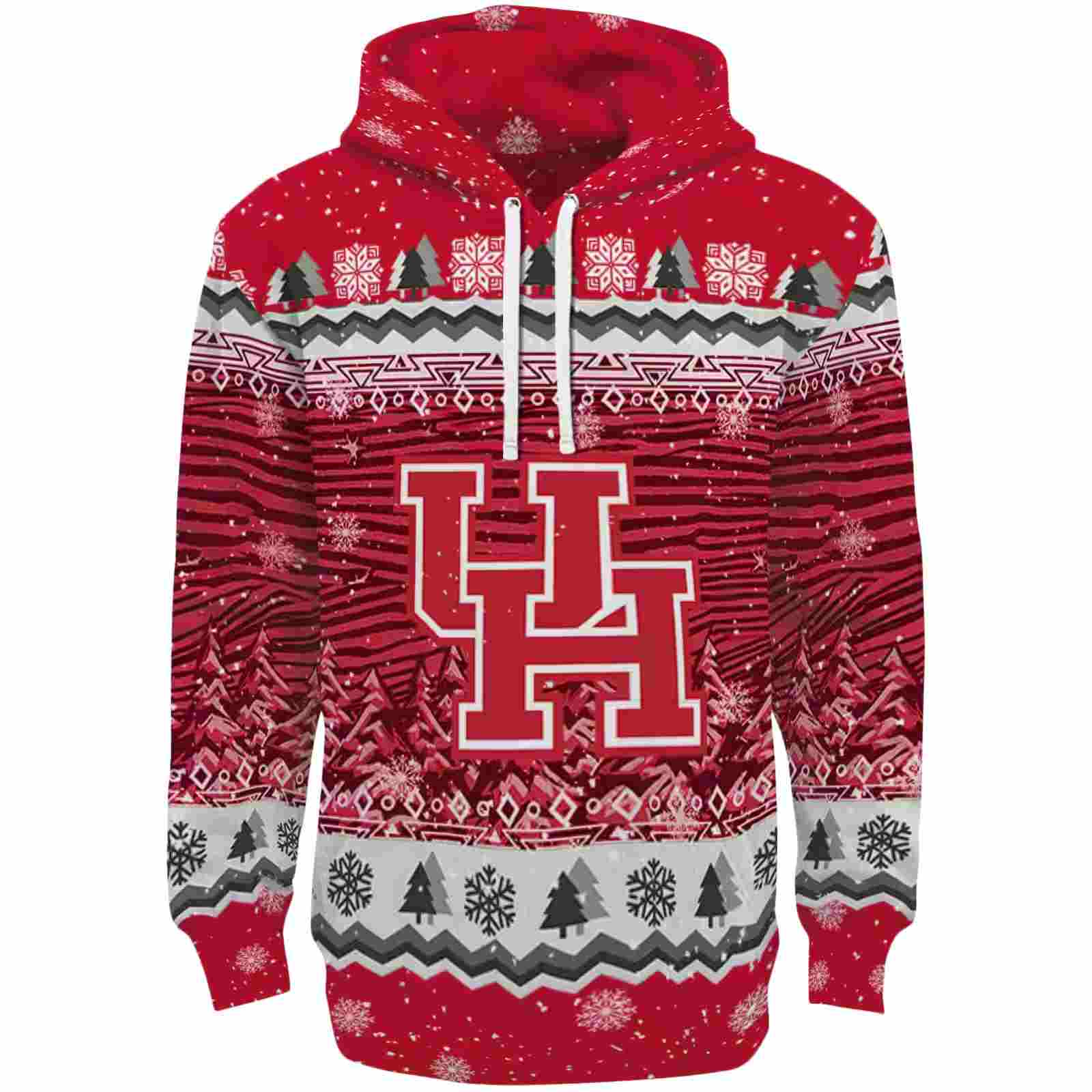 Houston Cougars Christmas Trees Red Hoodie