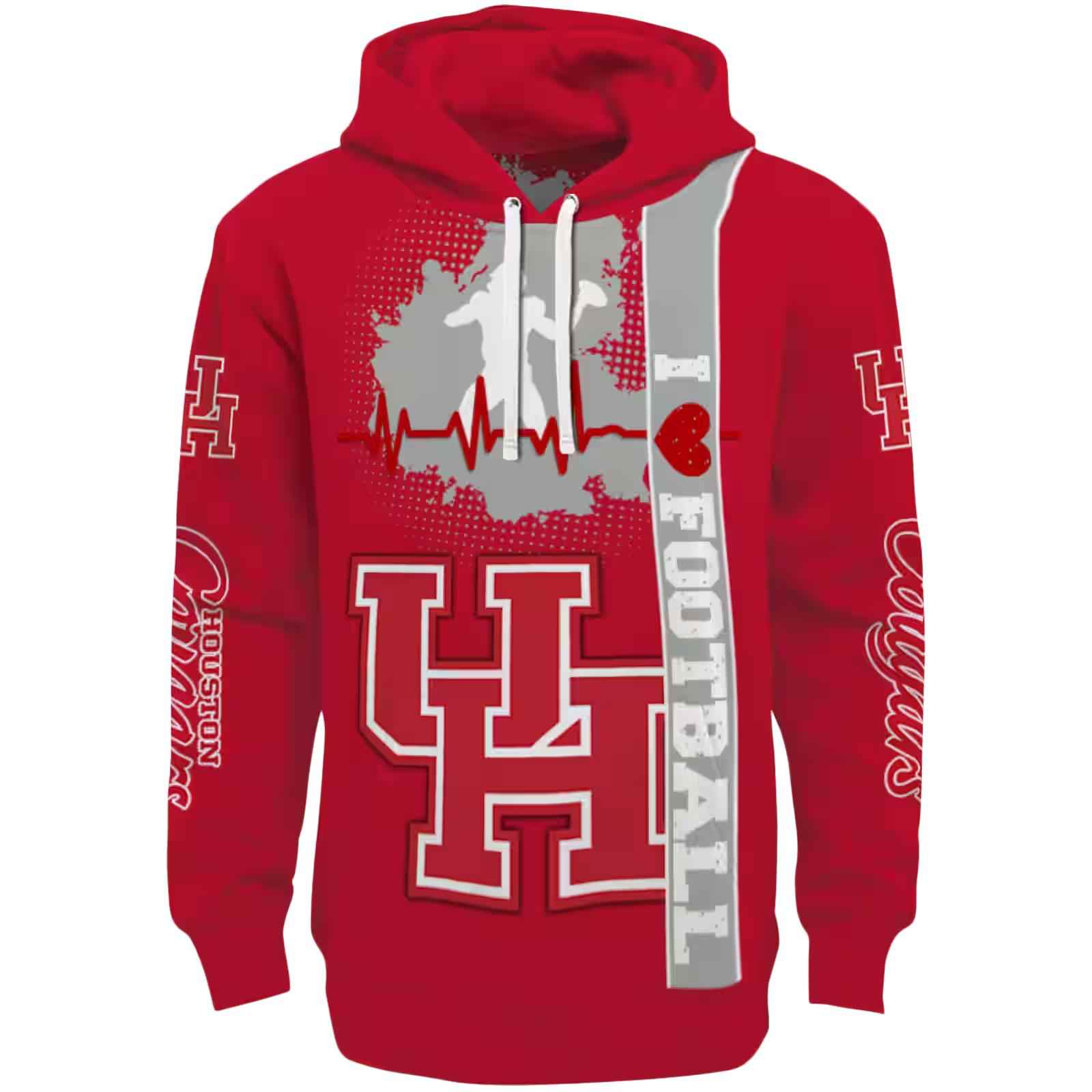 Houston Cougars Football Heartbeat Red Hoodie