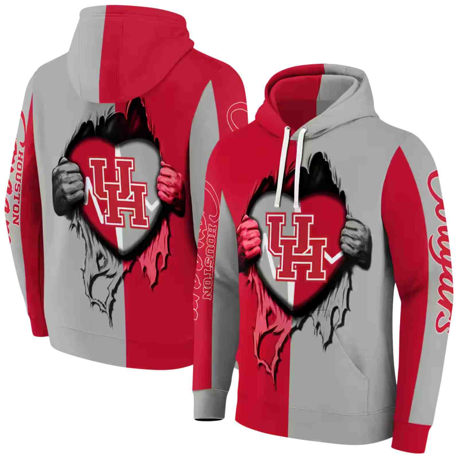 houston cougars heartbeat graphic red hoodie fashion forward