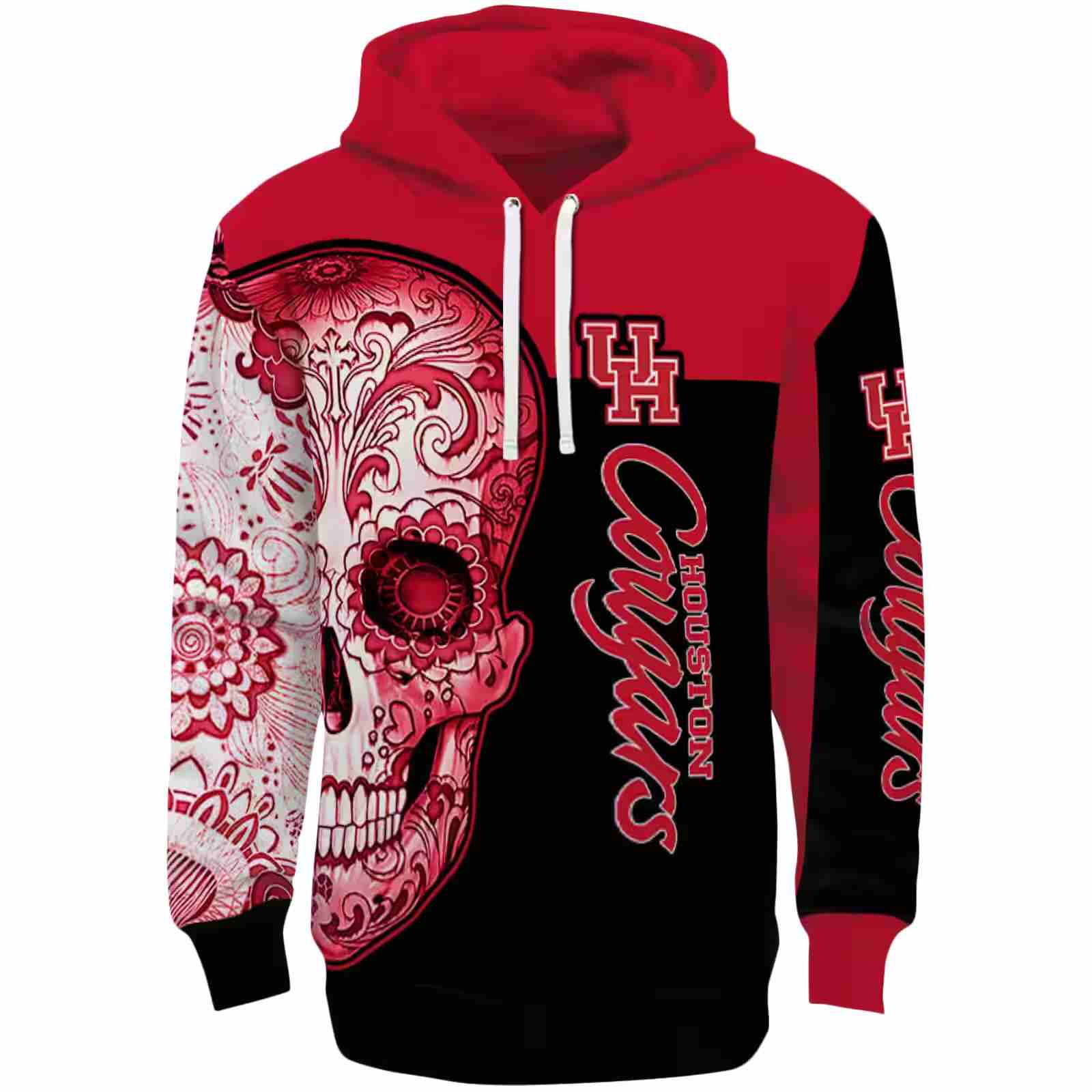 Houston Cougars Sugar Skull Red Black Hoodie