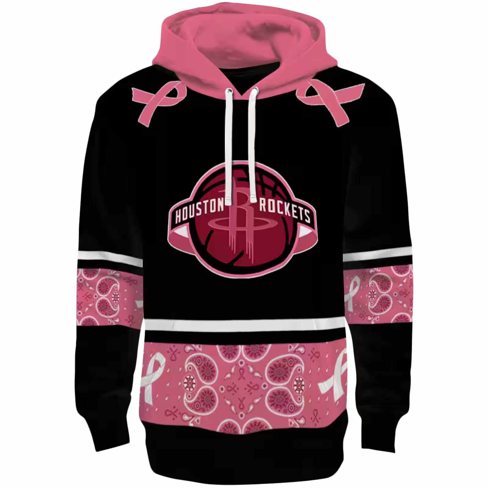 Houston Rockets Awareness Ribbon Black Pink Hoodie