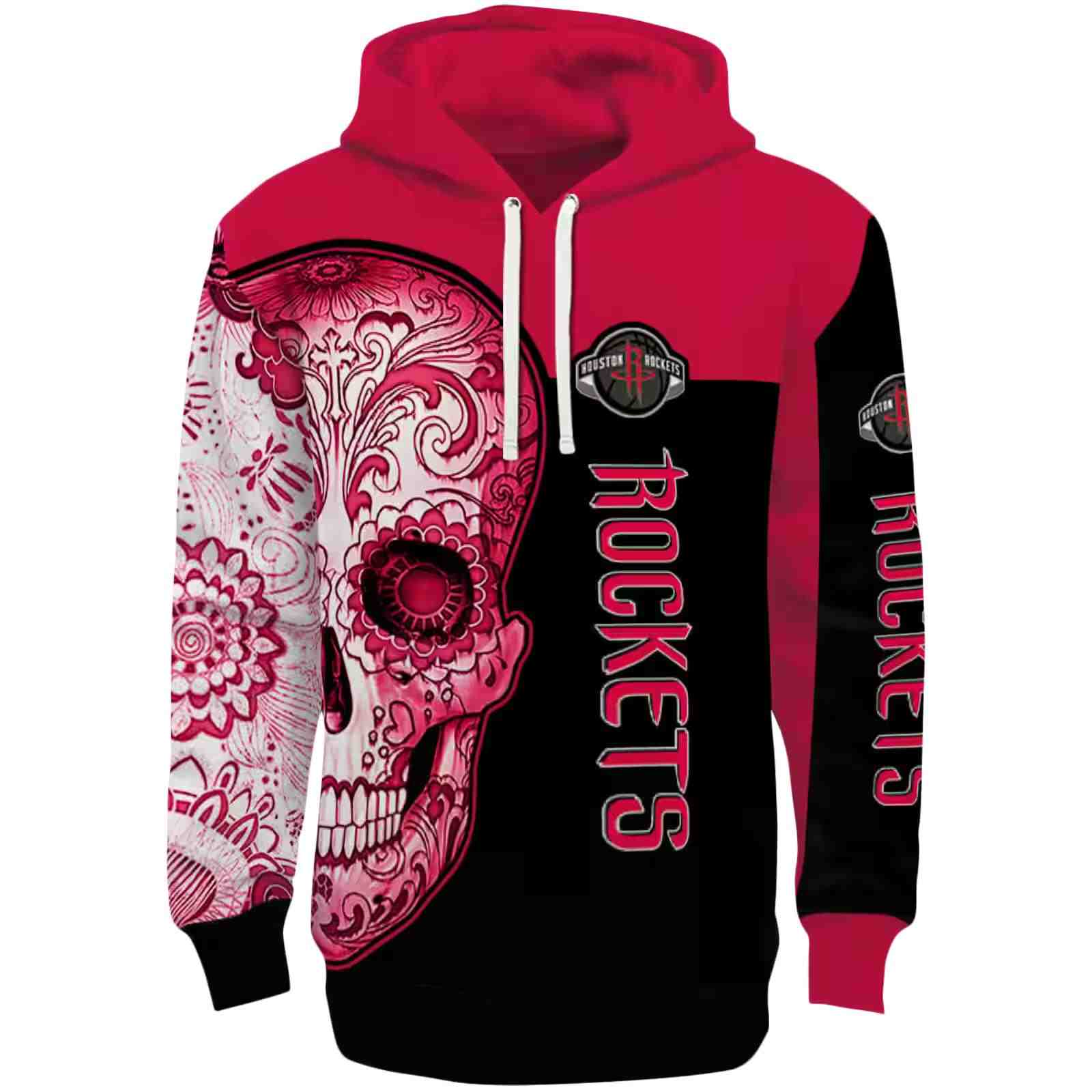 Houston Rockets Sugar Skull Red Black Hoodie