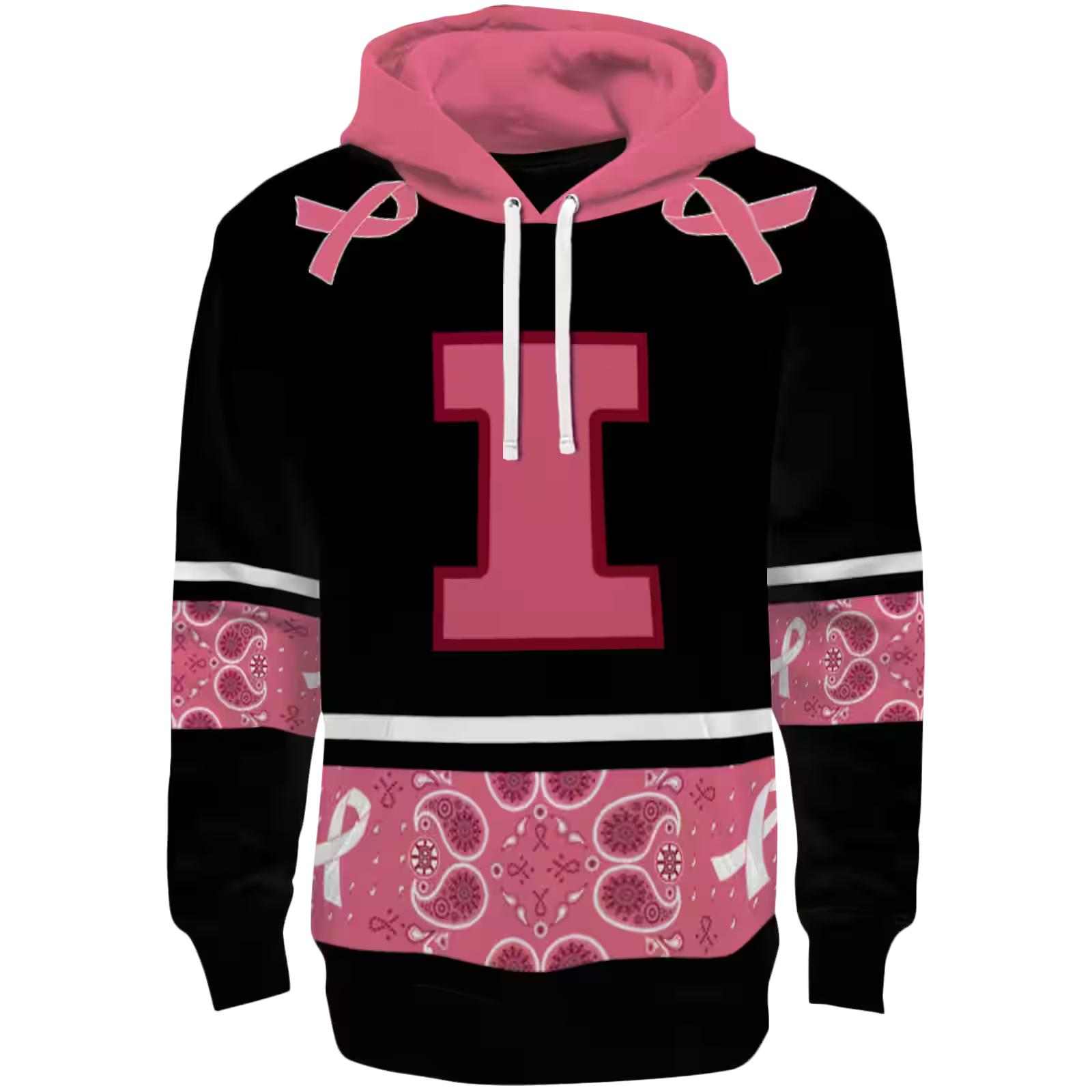 Illinois Fighting Illini Awareness Ribbon Black Pink Hoodie