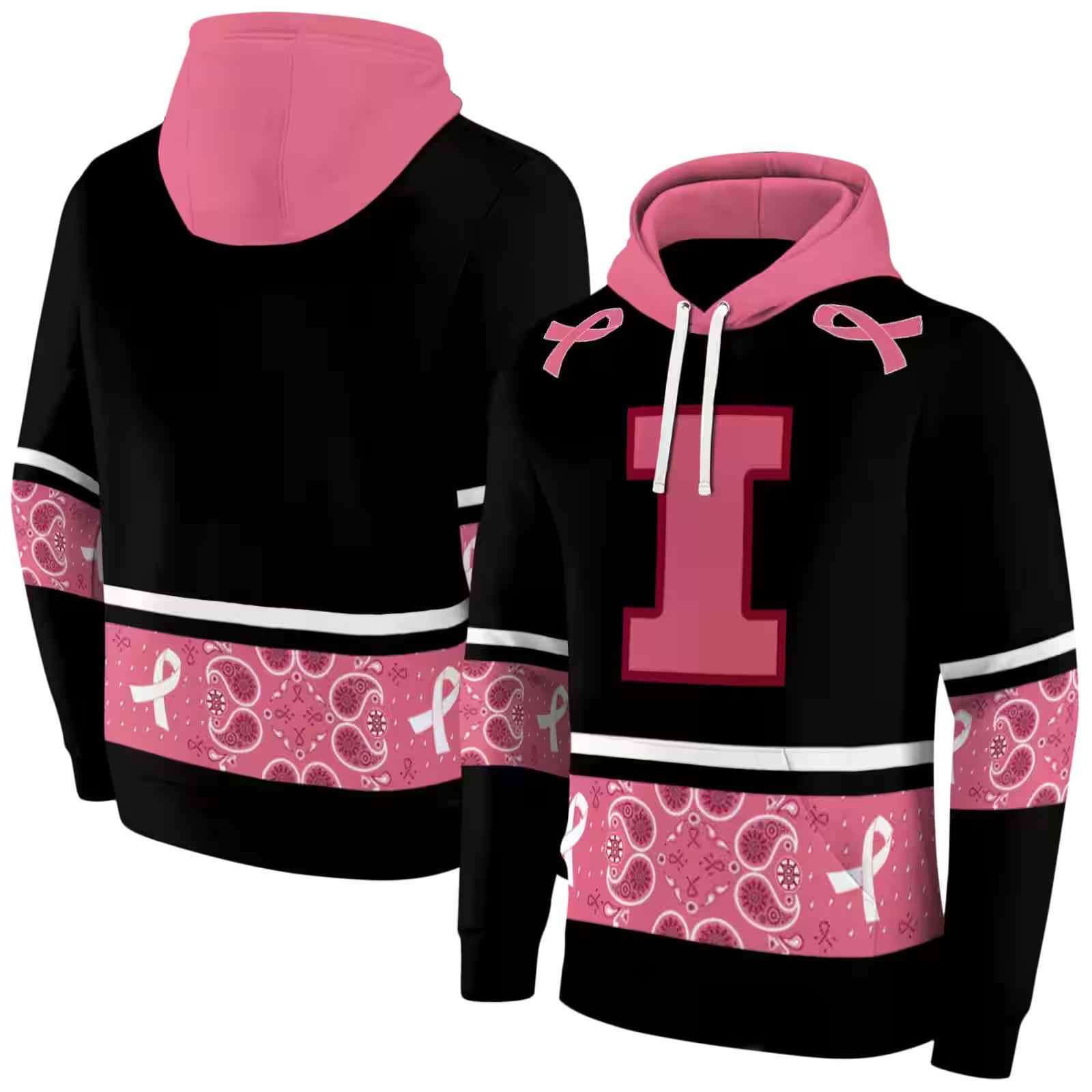 illinois fighting illini awareness ribbon black pink hoodie fashion forward