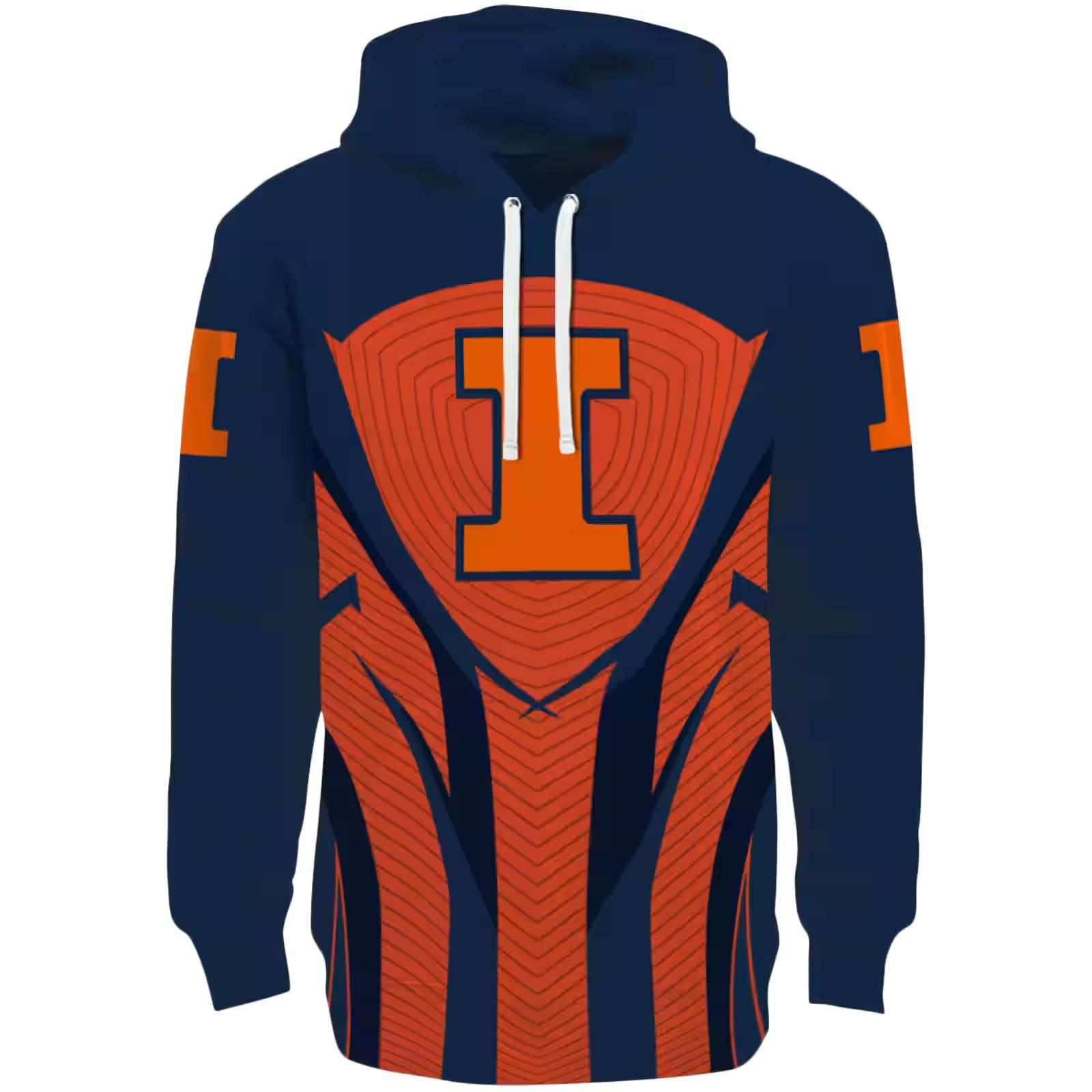 Illinois Fighting Illini Concentric Lines Blue Black Hoodie