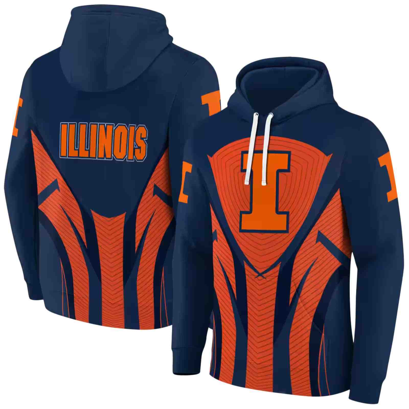 illinois fighting illini concentric lines blue black hoodie fashion forward