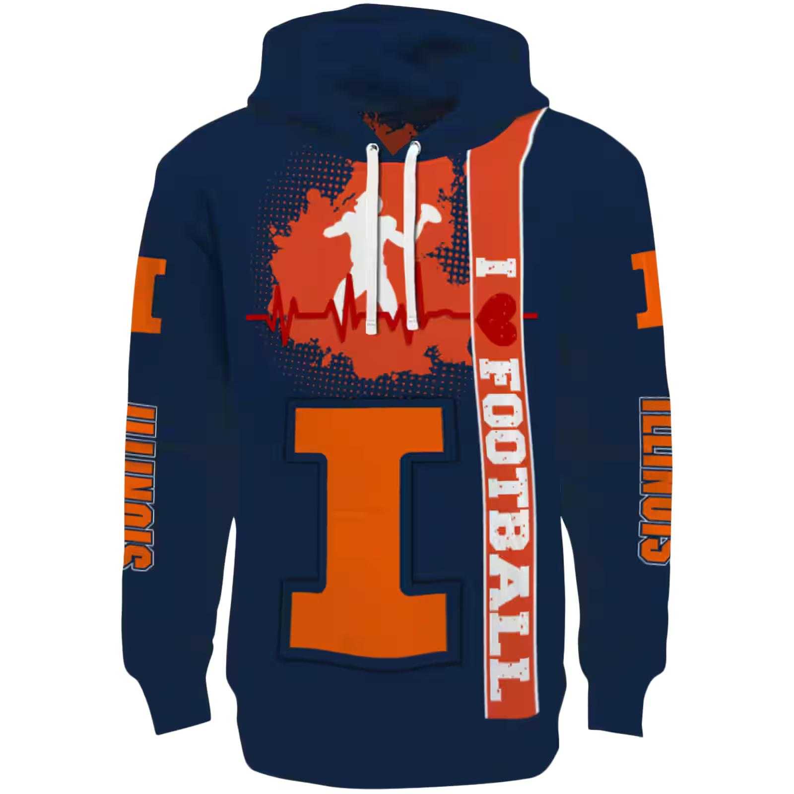 Illinois Fighting Illini Football Heartbeat Blue Hoodie