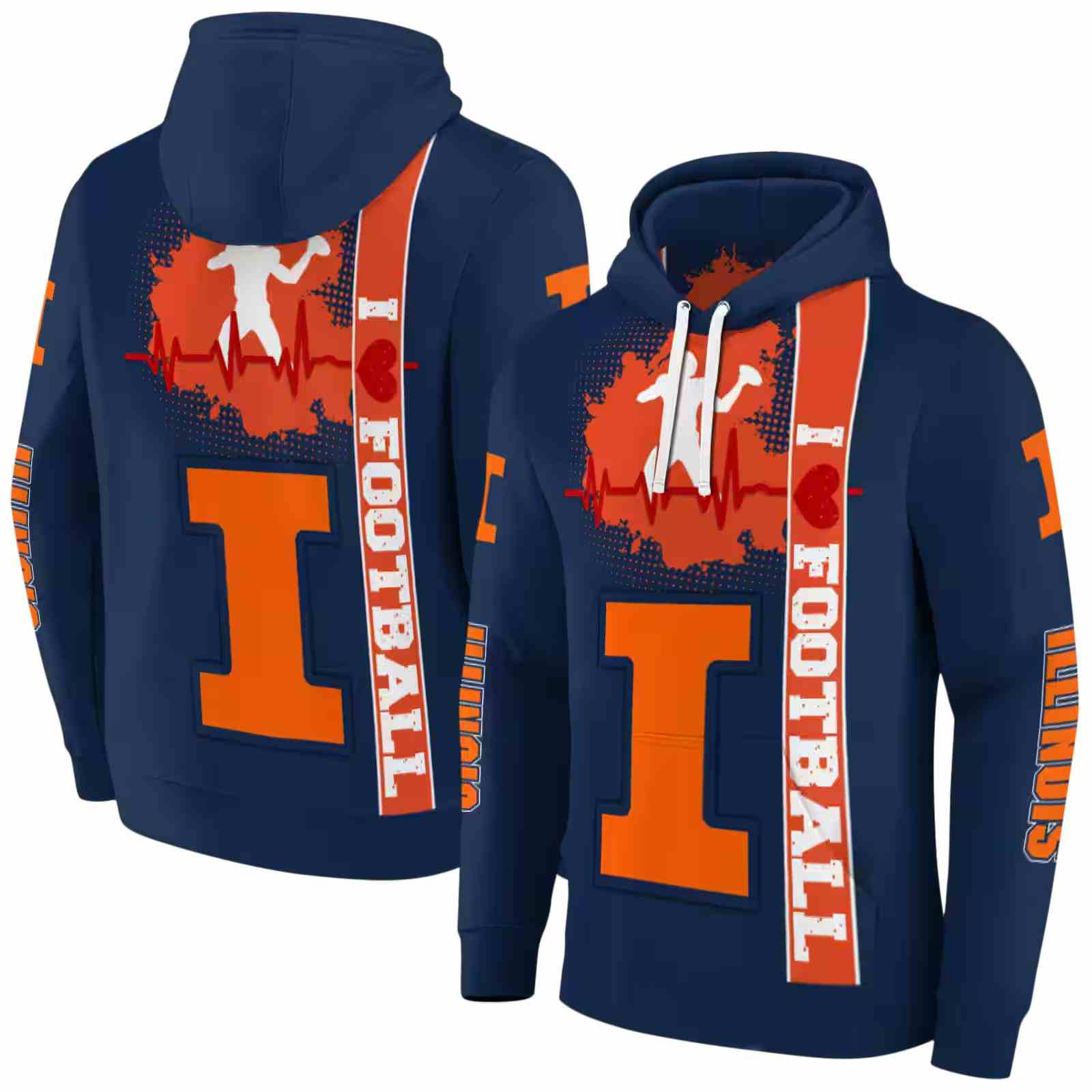 illinois fighting illini football heartbeat blue hoodie fashion forward