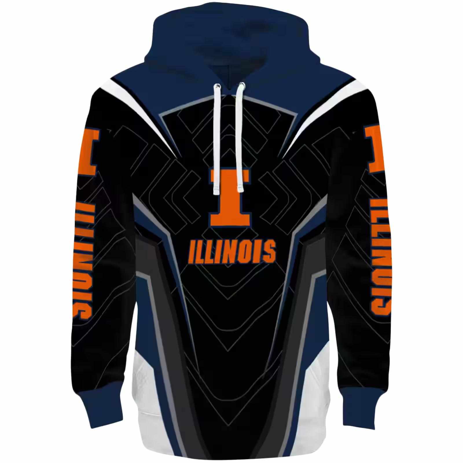 Illinois Fighting Illini Futuristic Pattern Blue Black Hoodie