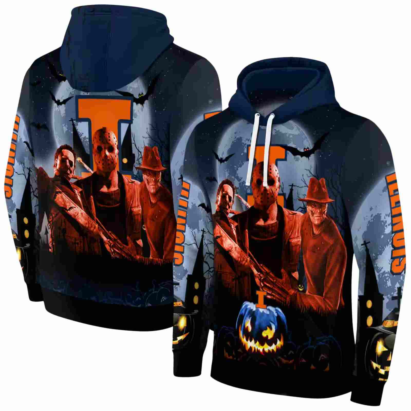illinois fighting illini halloween vibes blue black hoodie fashion forward