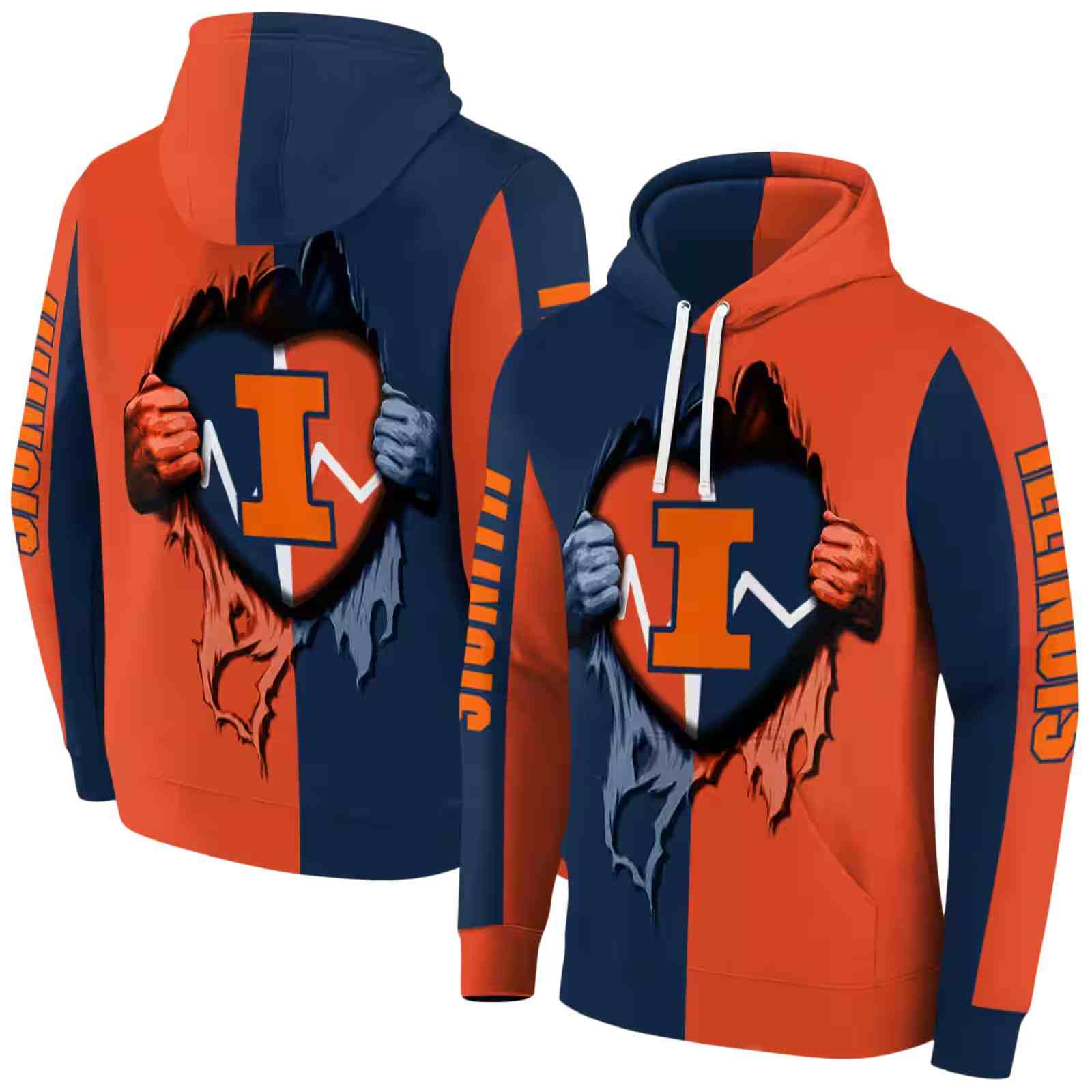 illinois fighting illini heartbeat graphic blue hoodie fashion forward
