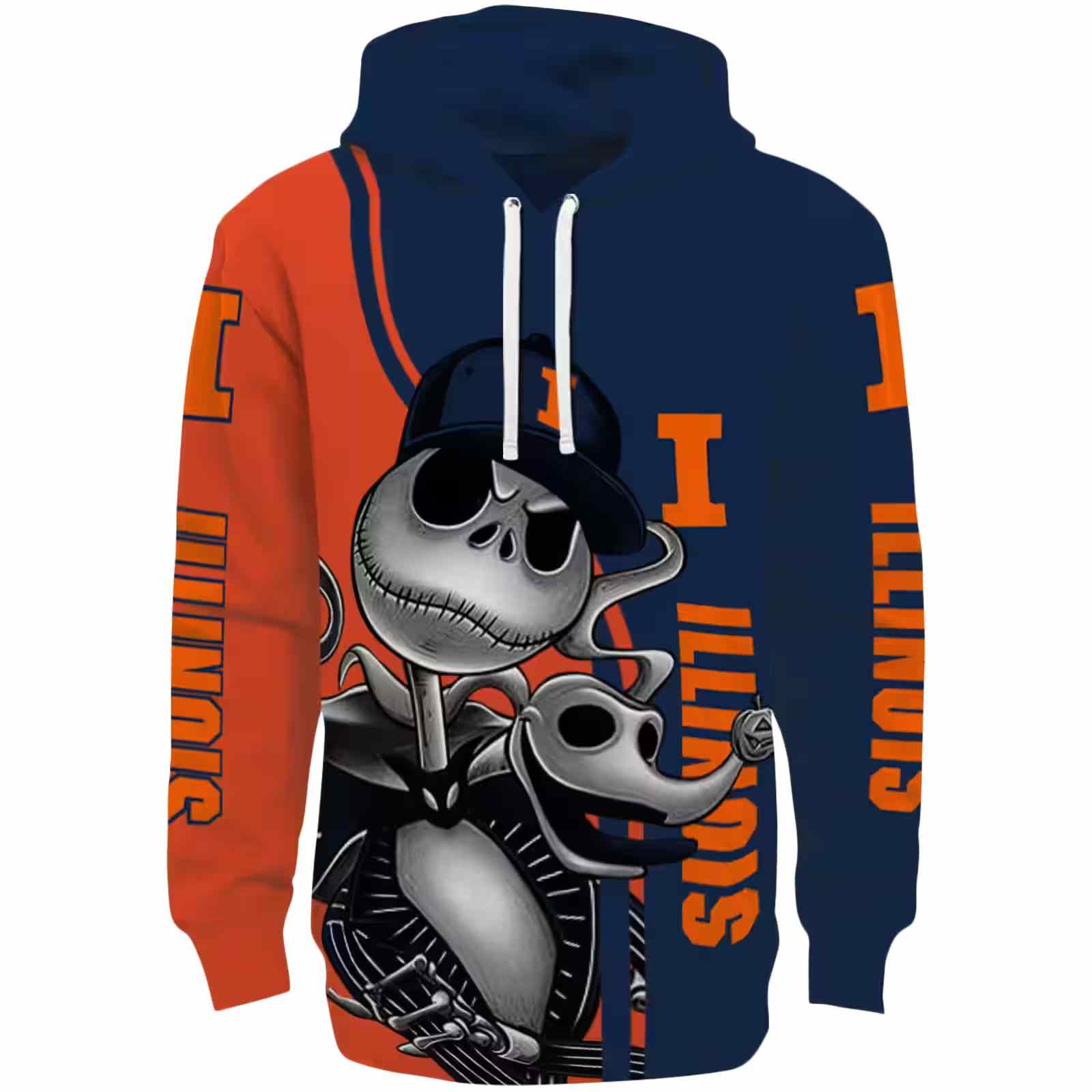 Illinois Fighting Illini Jack Skellington Blue Hoodie