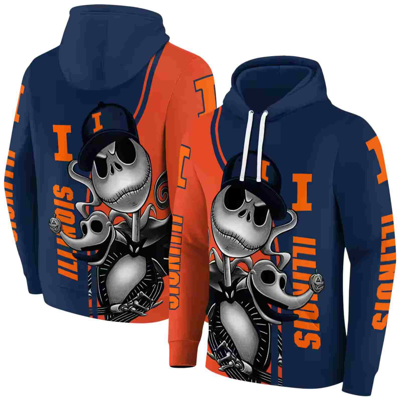 illinois fighting illini jack skellington blue hoodie fashion forward