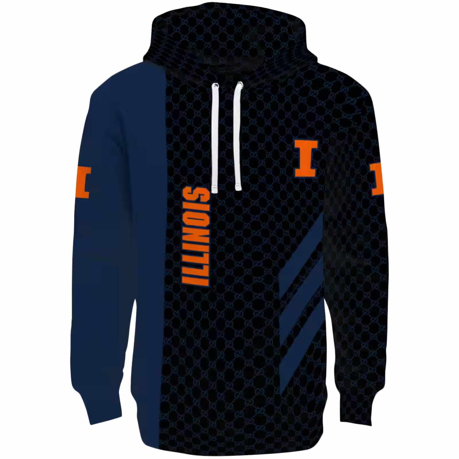Illinois Fighting Illini Monogram Pattern Blue Hoodie