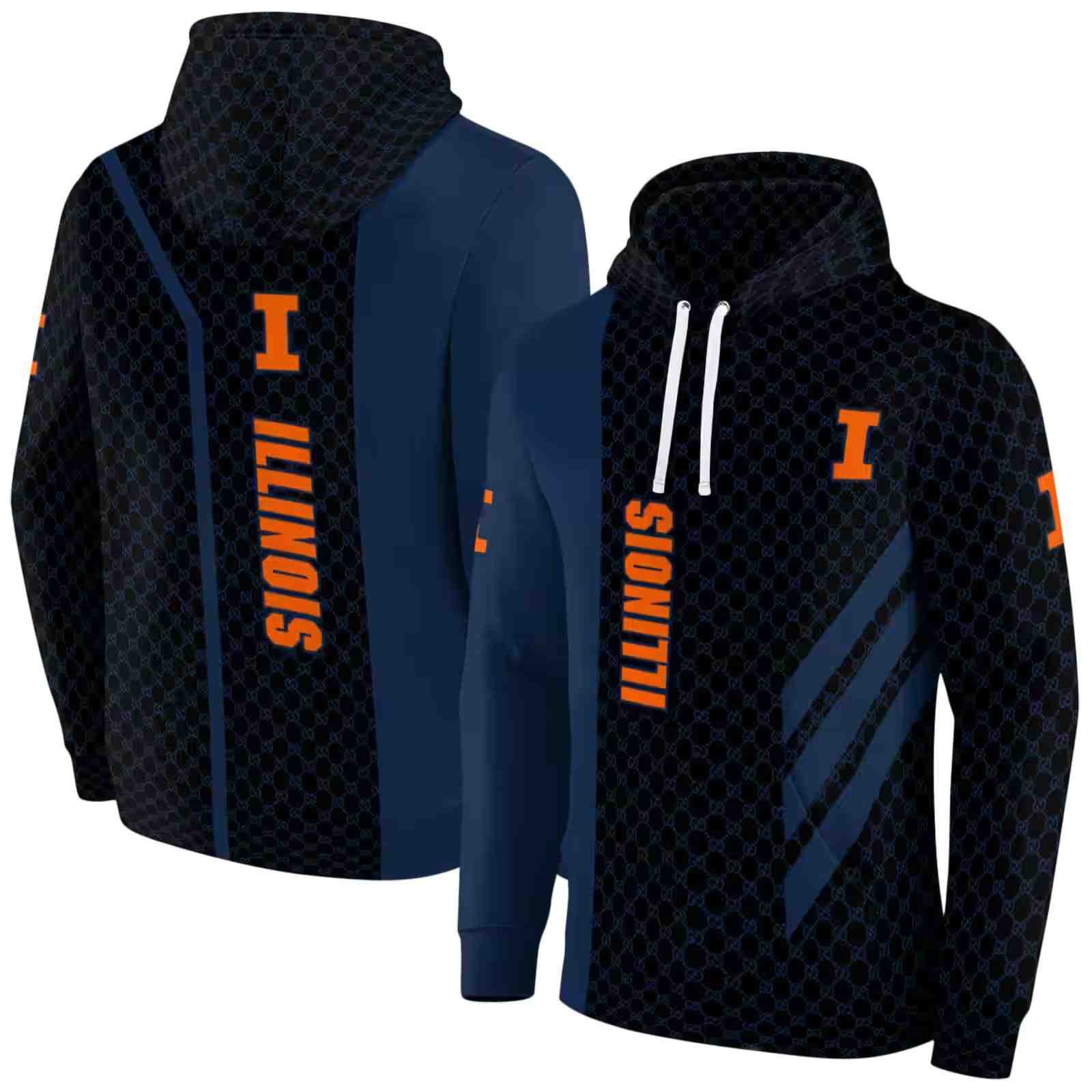 illinois fighting illini monogram pattern blue hoodie fashion forward