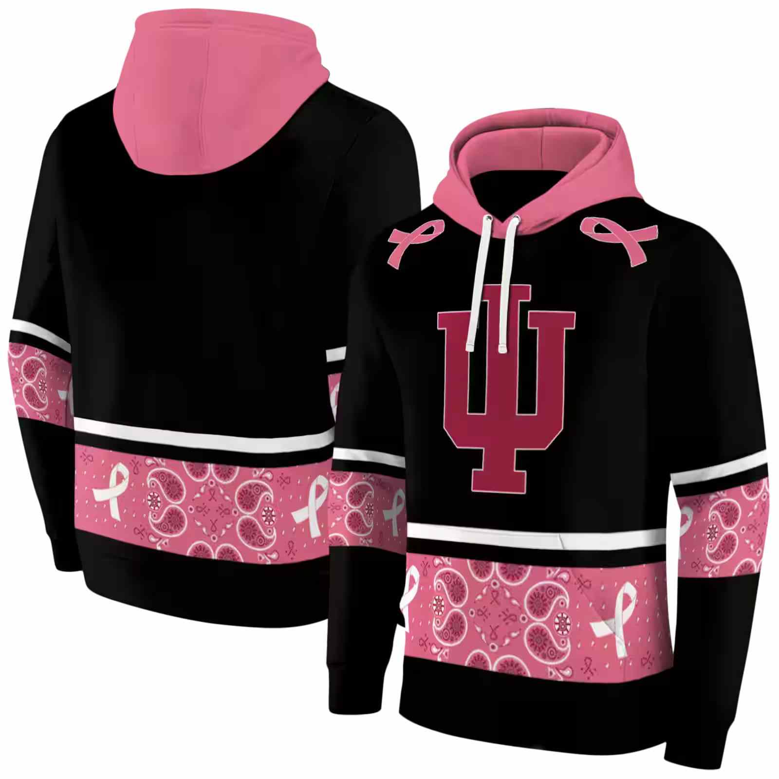 indiana hoosiers awareness ribbon black pink hoodie fashion forward