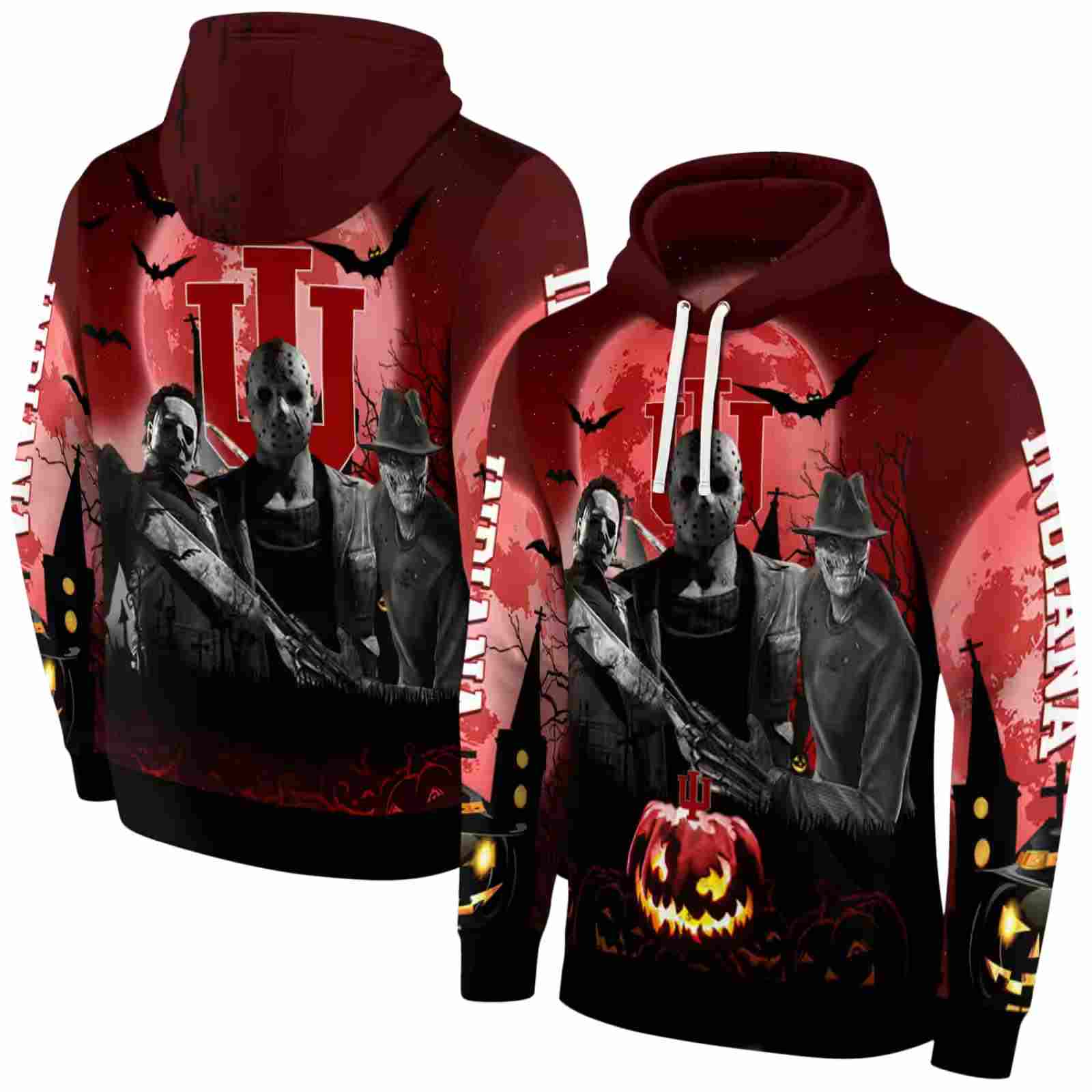 indiana hoosiers halloween vibes red black hoodie fashion forward