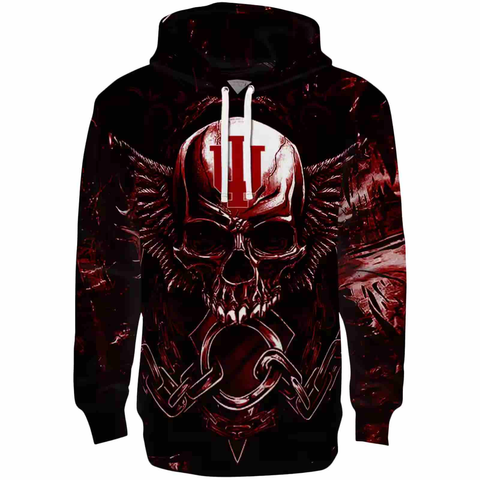 Indiana Hoosiers Skull Artwork Red Black Hoodie