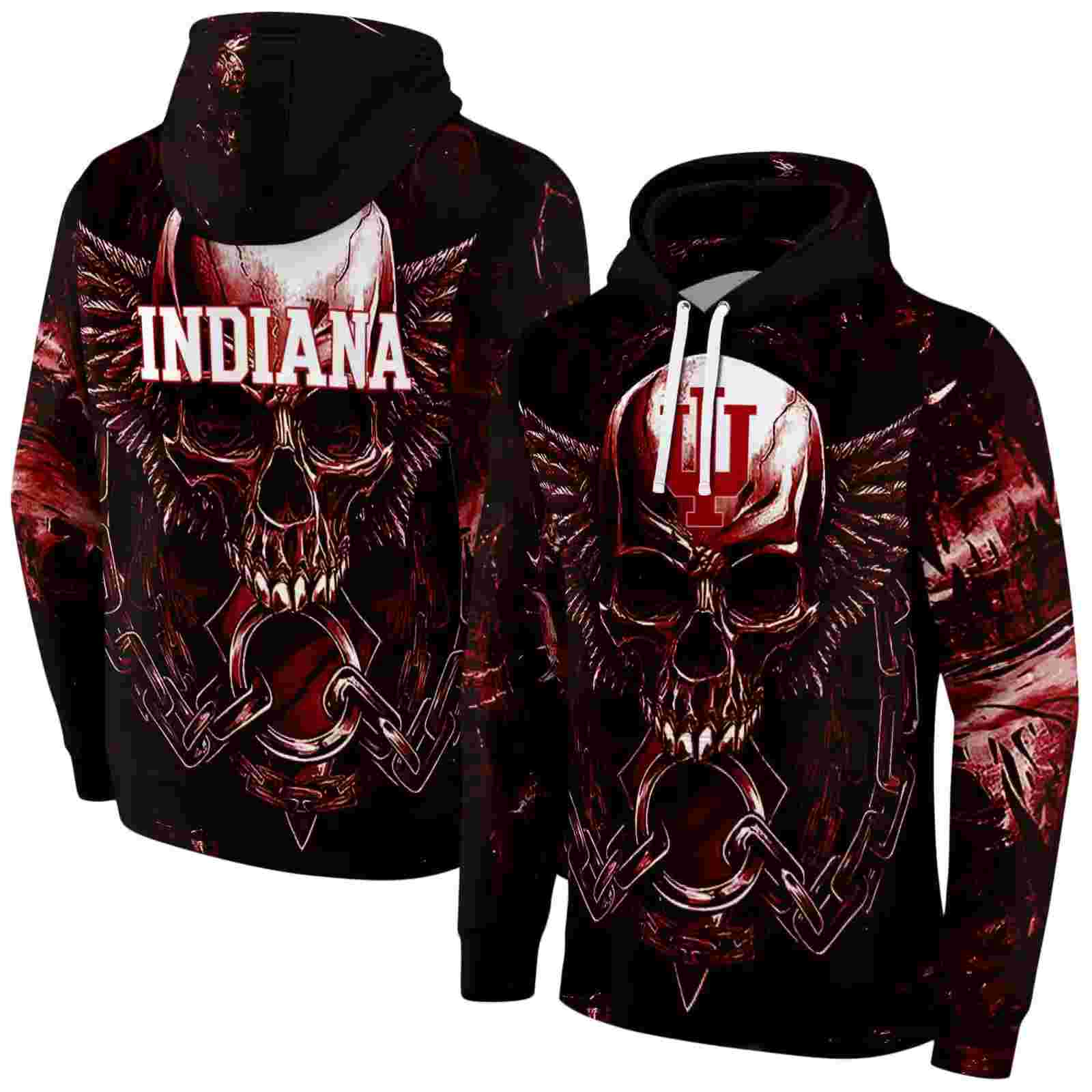 indiana hoosiers skull artwork red black hoodie fashion forward