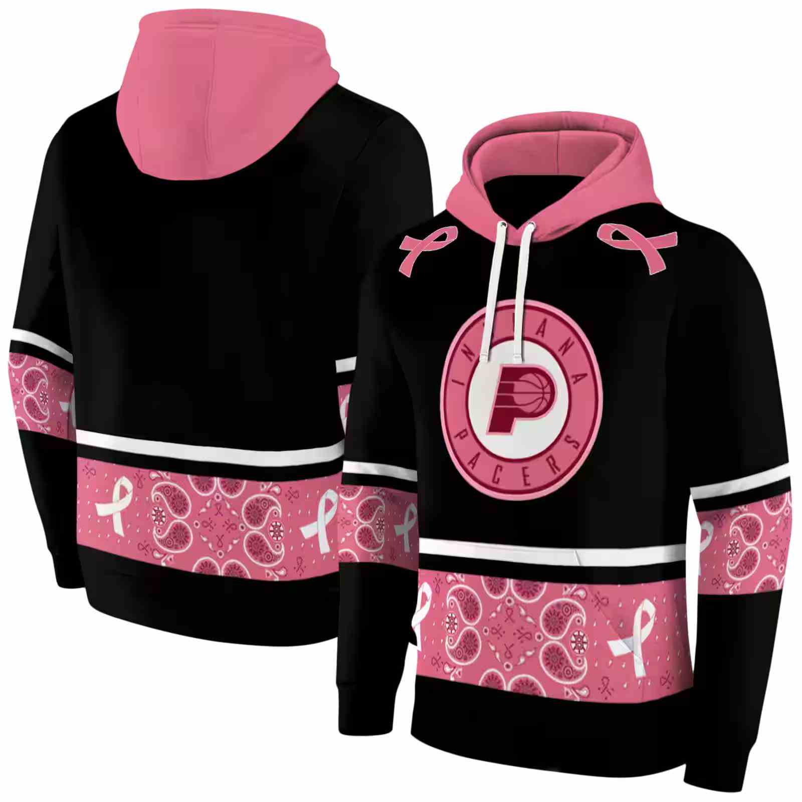 indiana pacers awareness ribbon black pink hoodie fashion forward