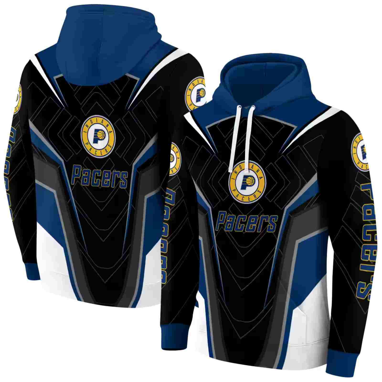 indiana pacers futuristic pattern blue black hoodie fashion forward