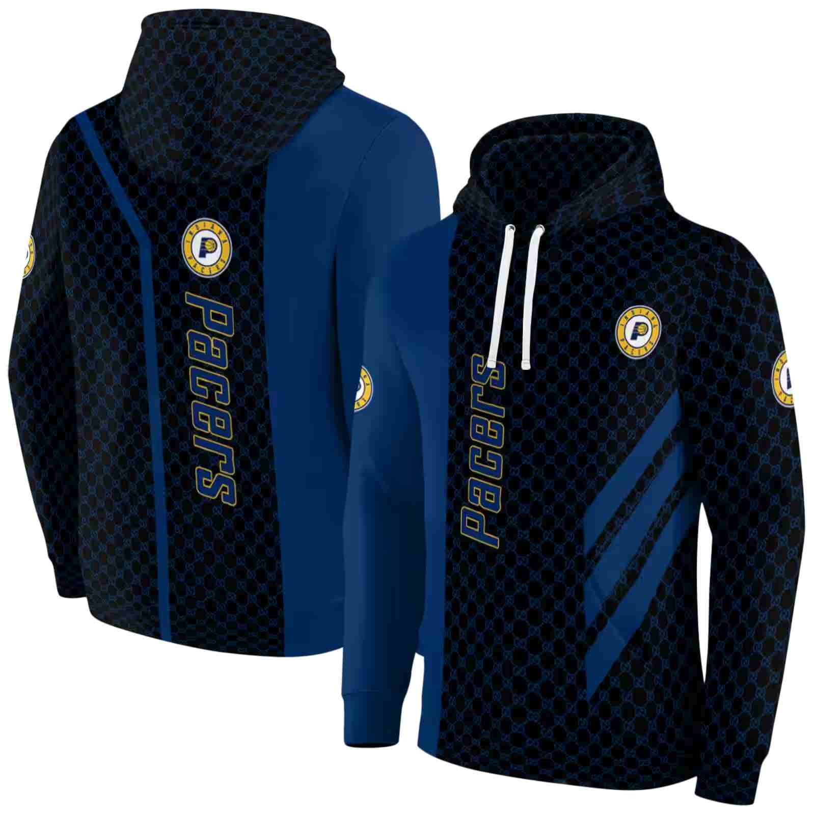 indiana pacers monogram pattern blue hoodie fashion forward