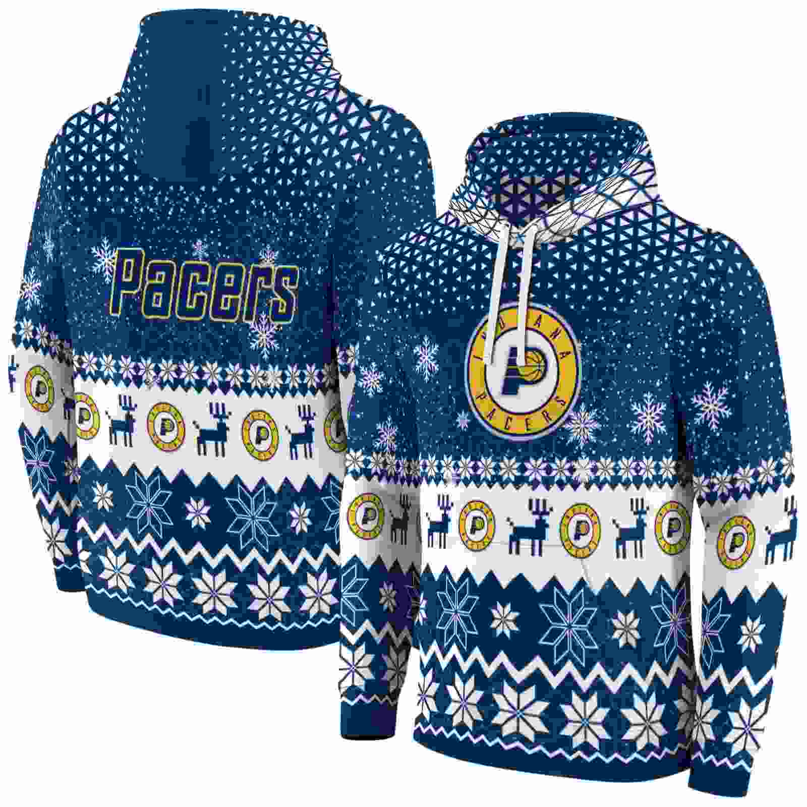 indiana pacers reindeer motif blue hoodie fashion forward