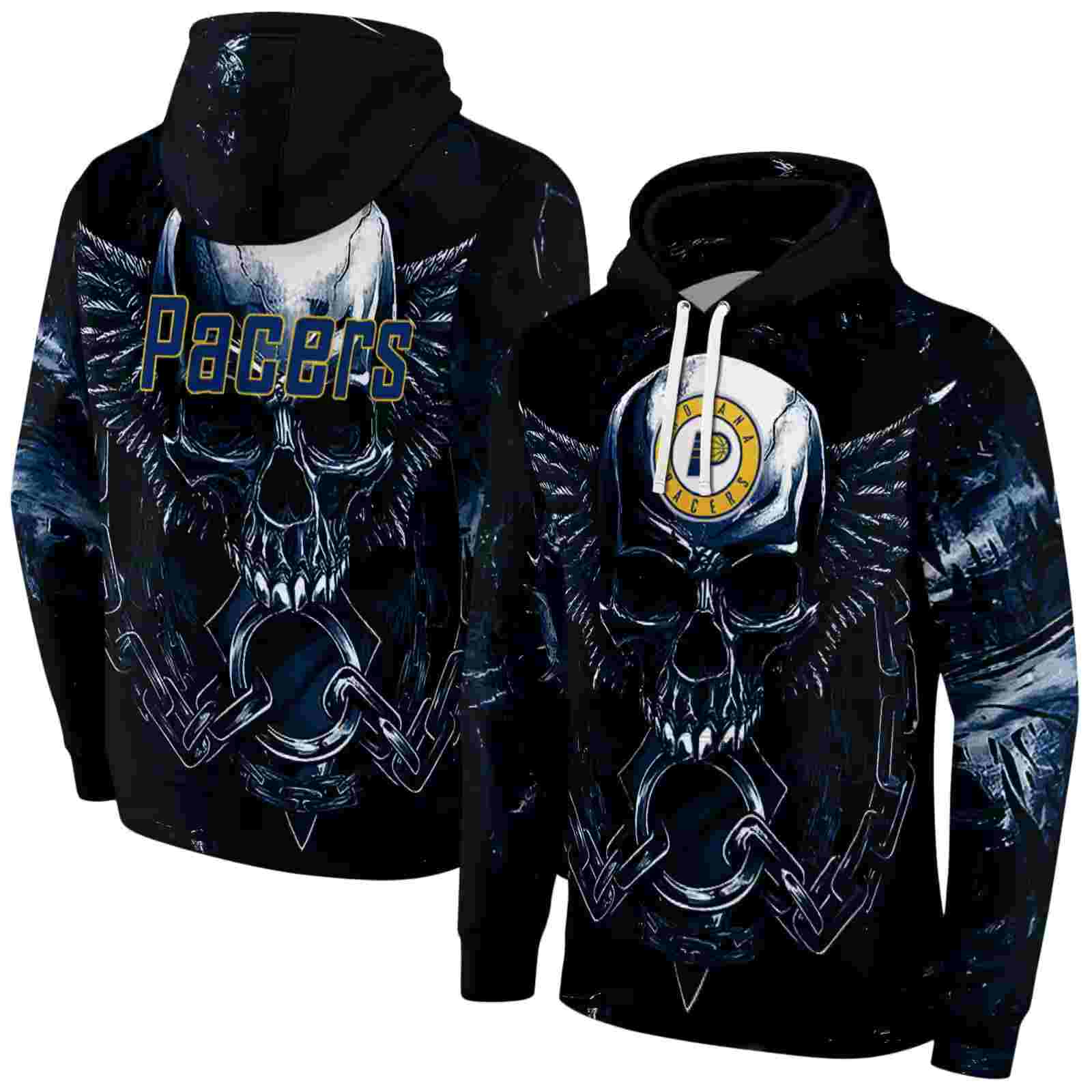 indiana pacers skull artwork blue black hoodie fashion forward