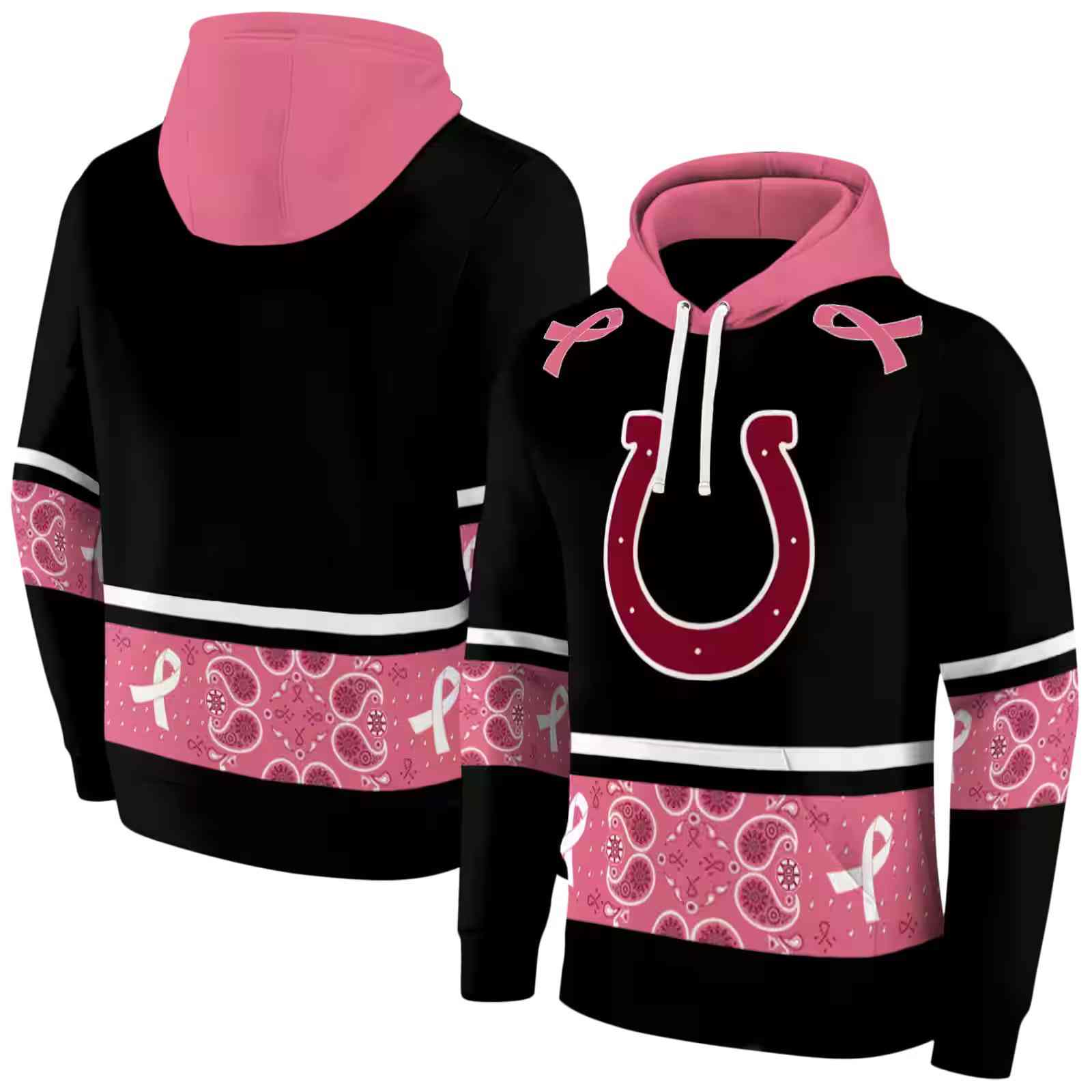 indianapolis colts awareness ribbon black pink hoodie fashion forward