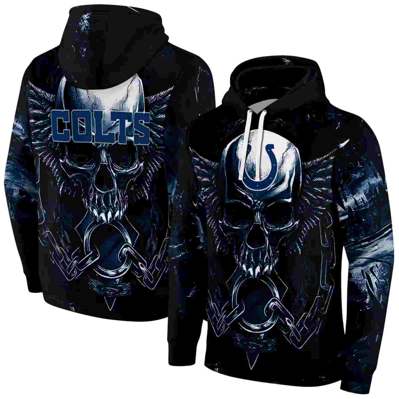 indianapolis colts skull artwork blue black hoodie fashion forward