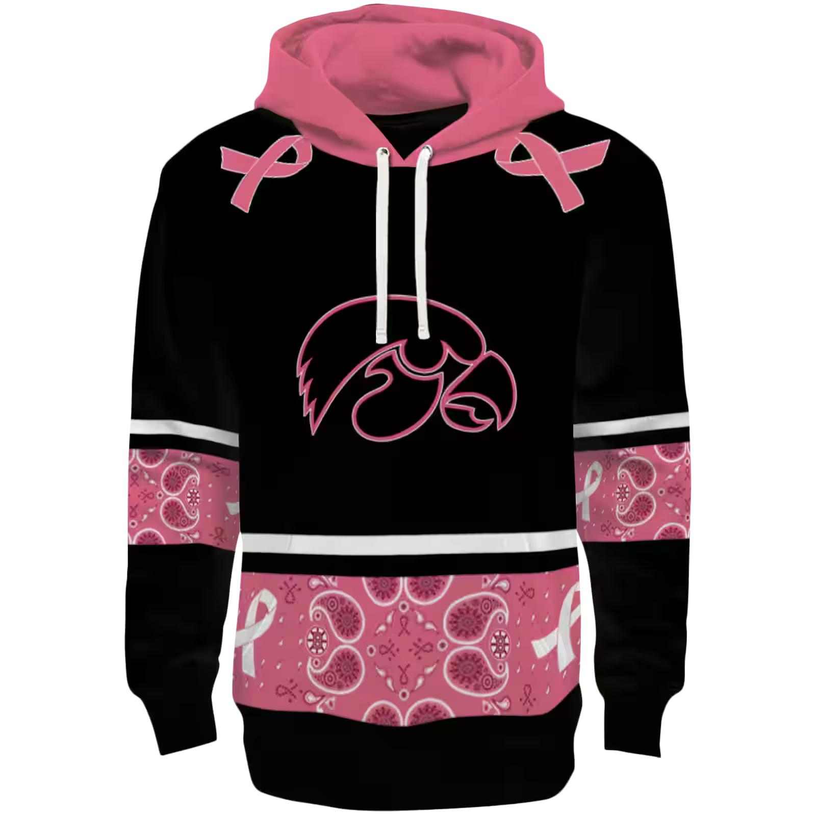 Iowa Hawkeyes Awareness Ribbon Black Pink Hoodie