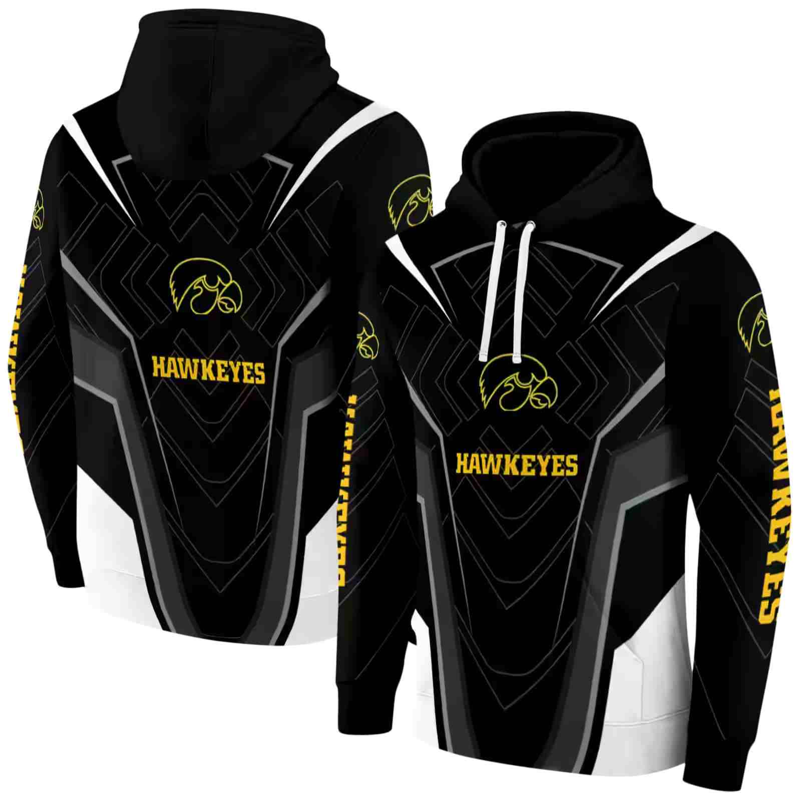 iowa hawkeyes futuristic pattern black hoodie fashion forward