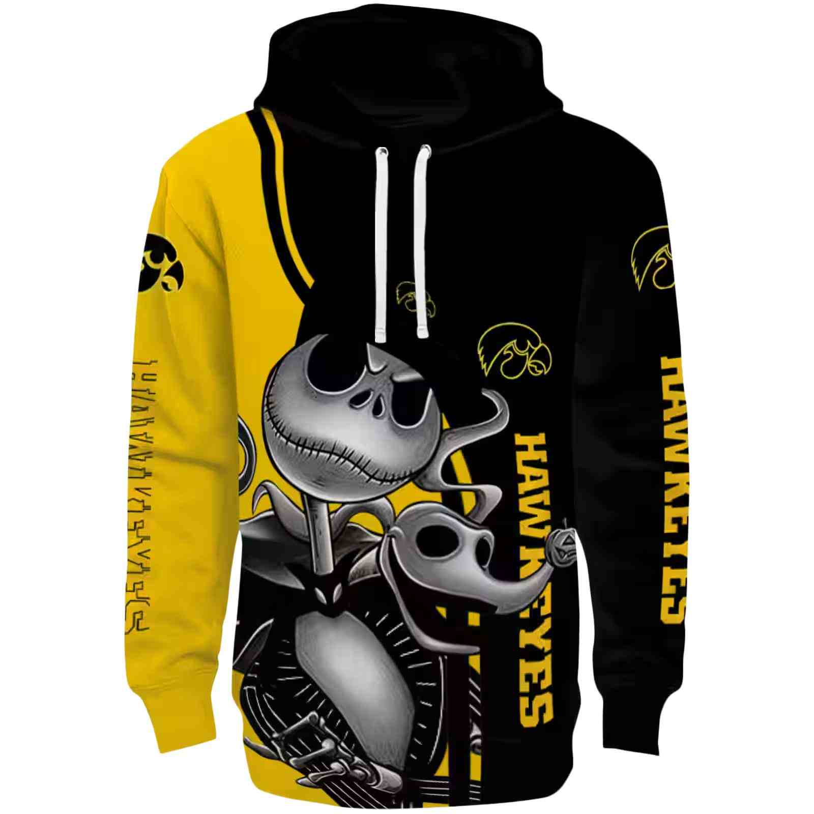 Iowa Hawkeyes Jack Skellington Black Hoodie