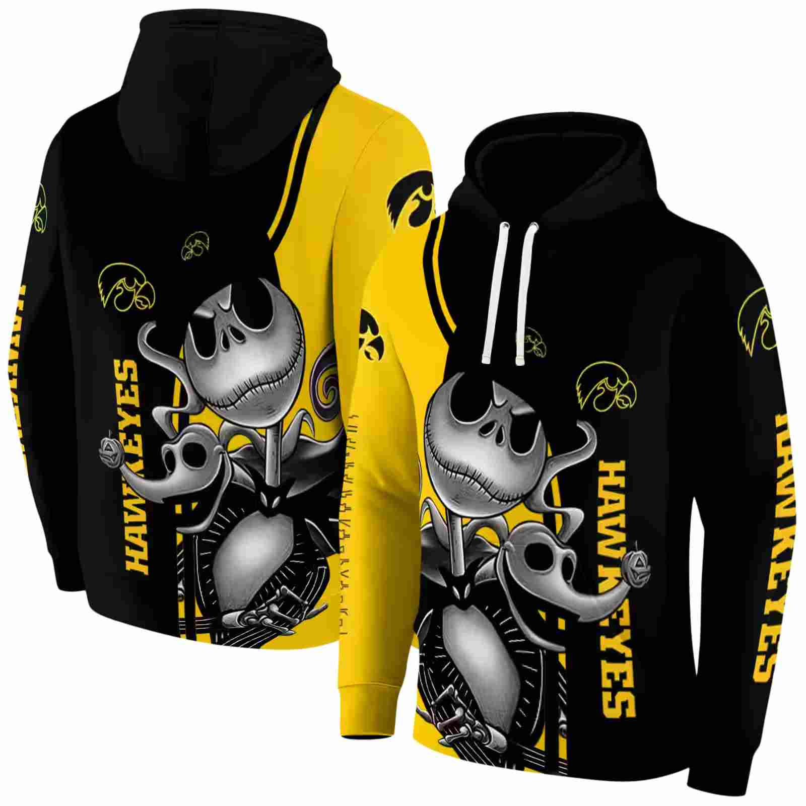 iowa hawkeyes jack skellington black hoodie fashion forward