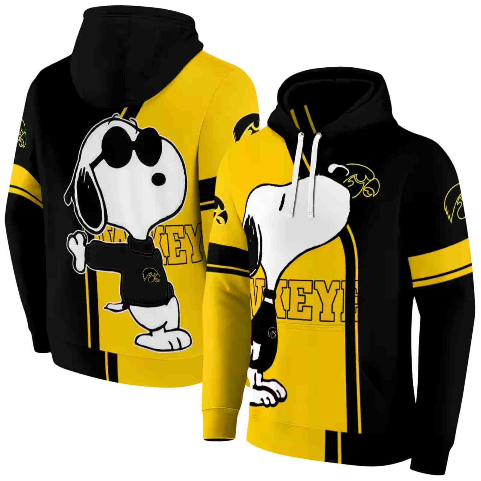 iowa hawkeyes playful snoopy black hoodie fashion forward