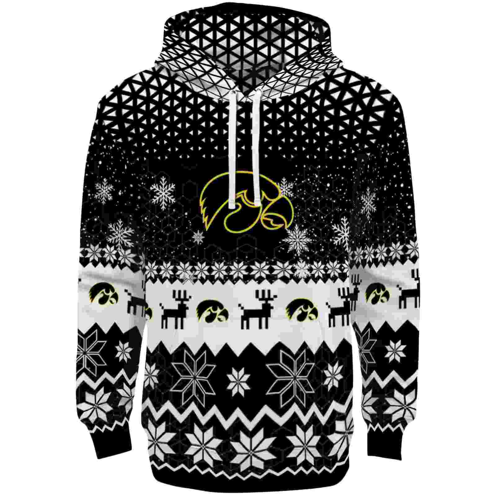 Iowa Hawkeyes Reindeer Motif Black Hoodie