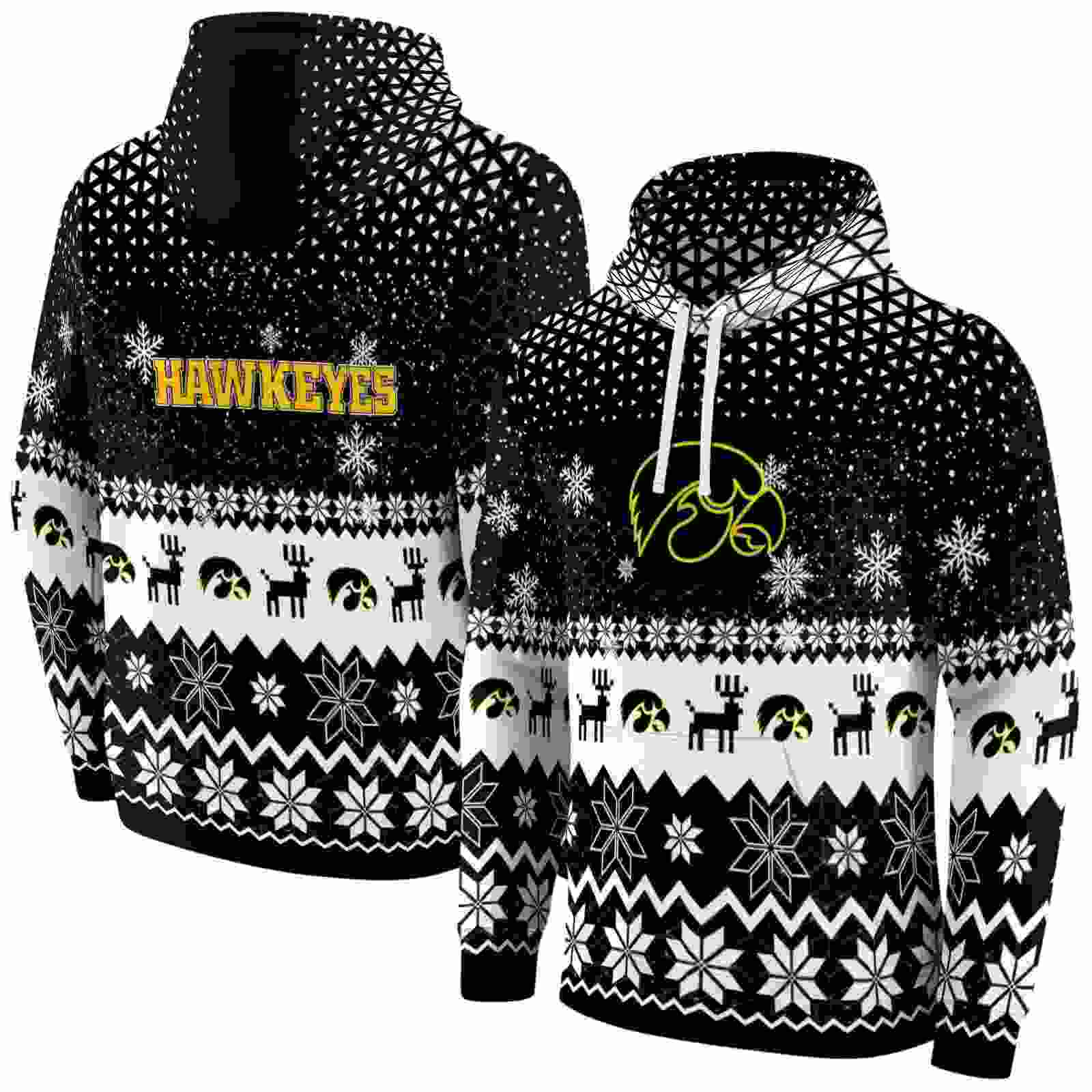 iowa hawkeyes reindeer motif black hoodie fashion forward