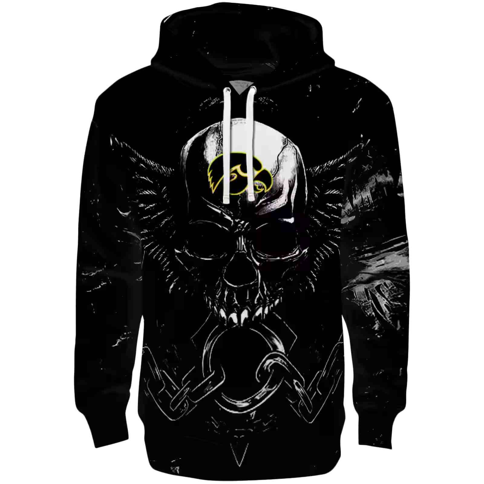 Iowa Hawkeyes Skull Artwork Black Hoodie