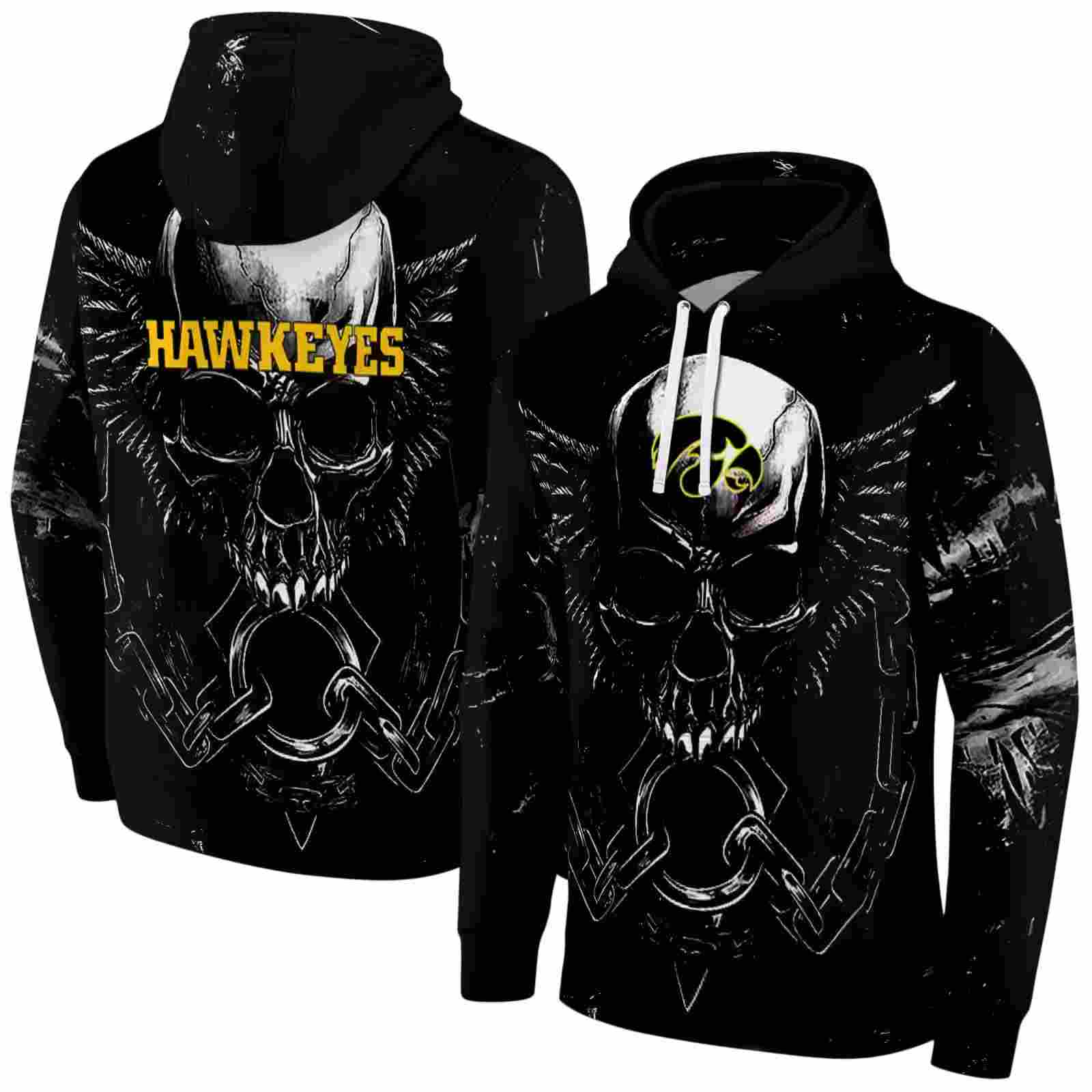 iowa hawkeyes skull artwork black hoodie fashion forward