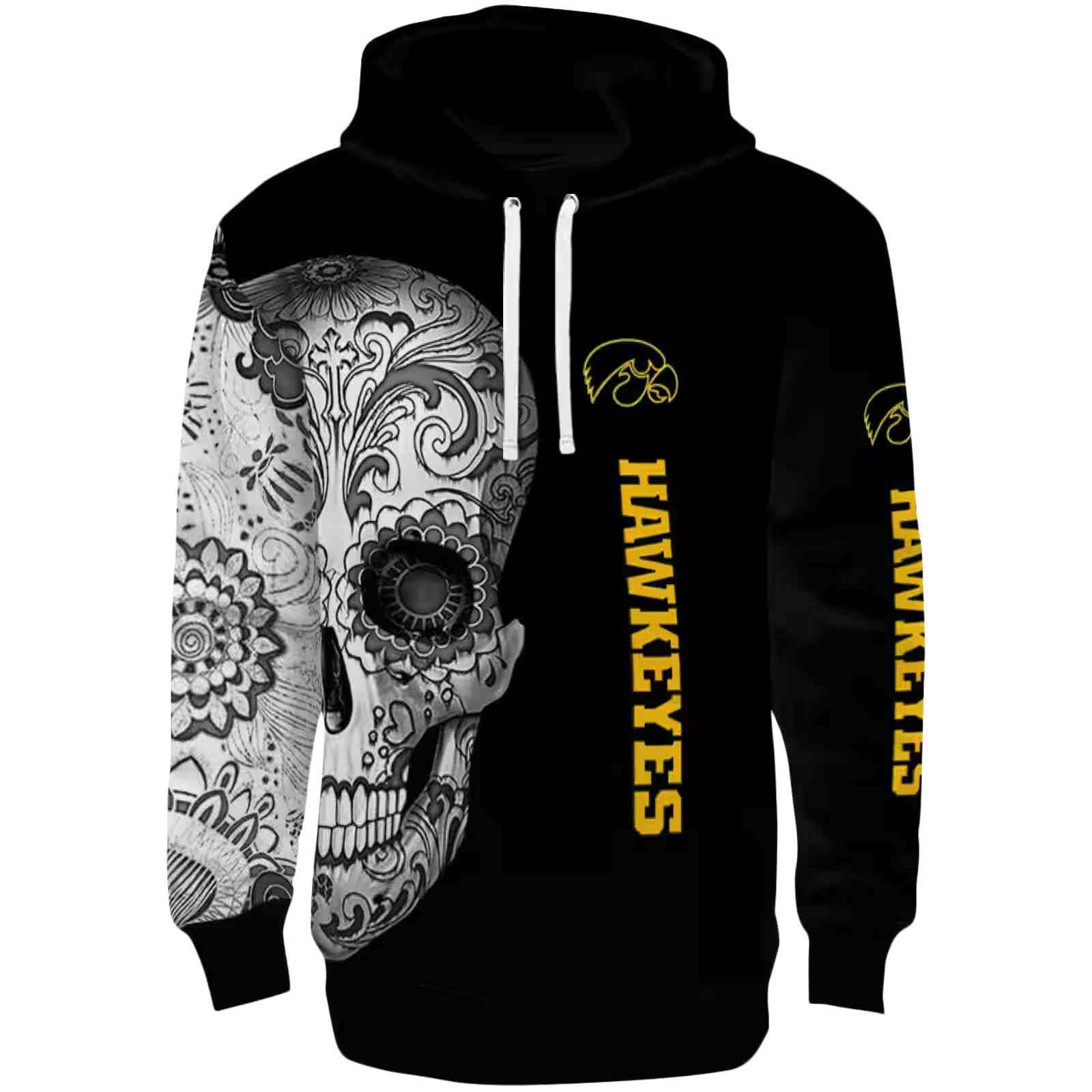 Iowa Hawkeyes Sugar Skull Black Hoodie