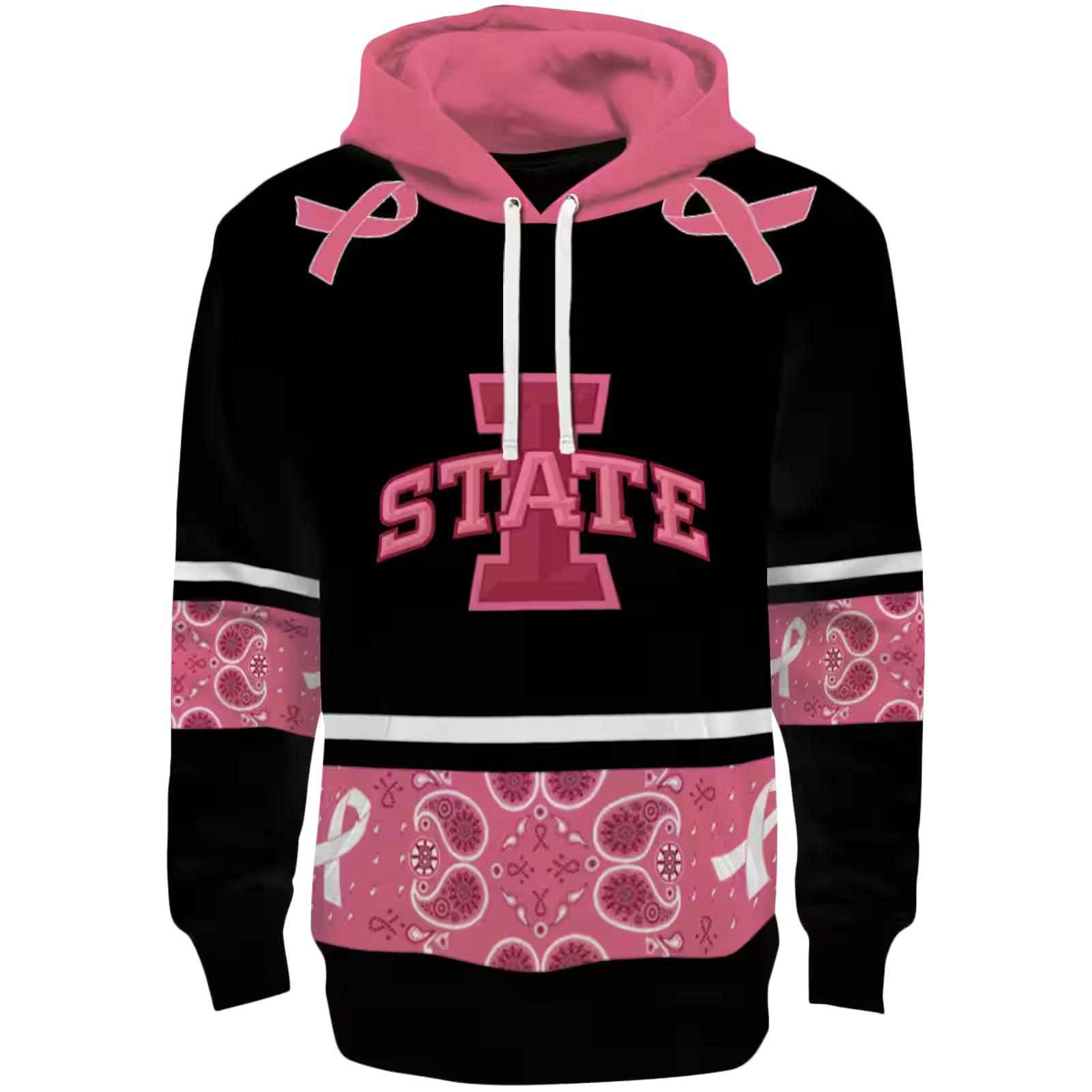 Iowa State Cyclones Awareness Ribbon Black Pink Hoodie