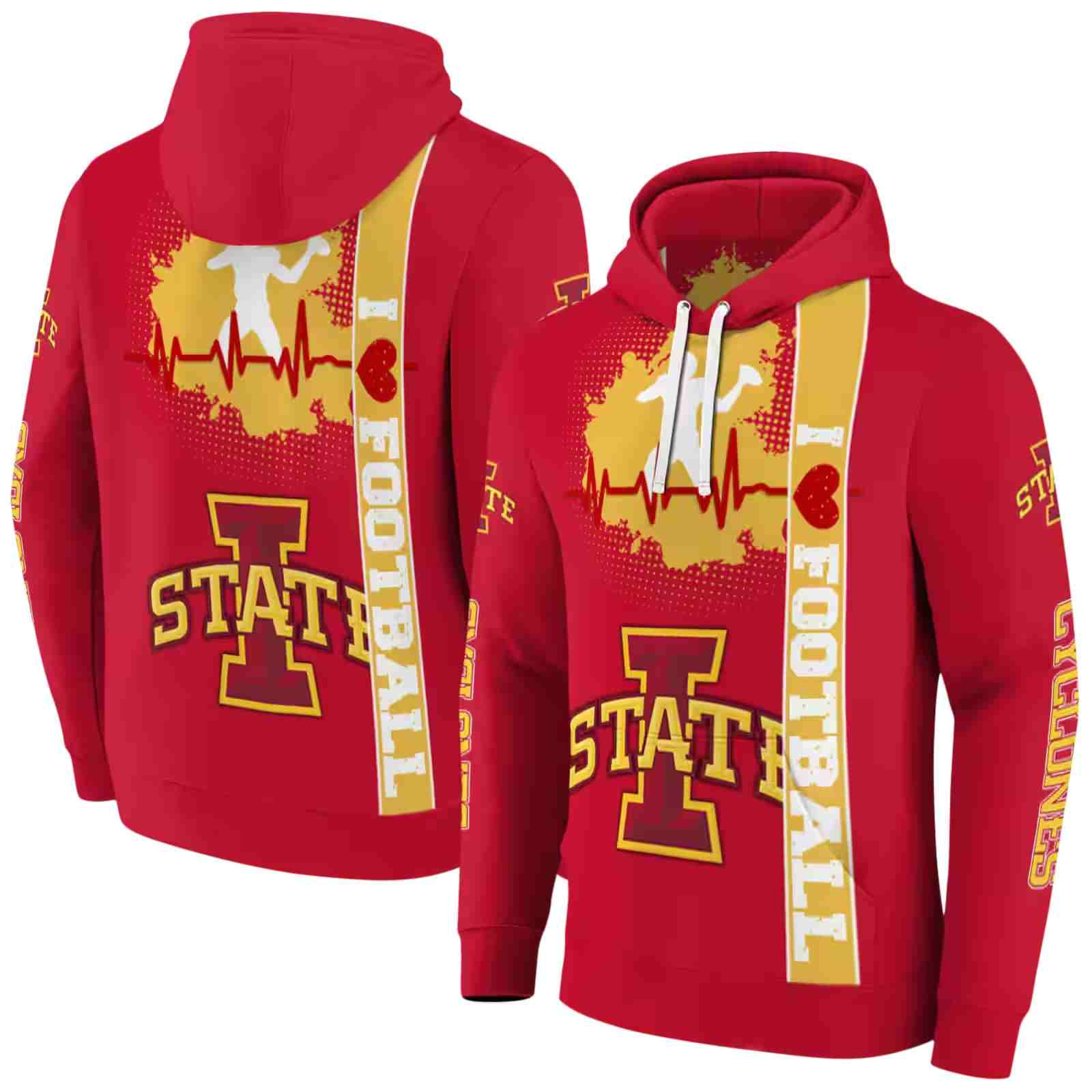 iowa state cyclones football heartbeat red hoodie fashion forward