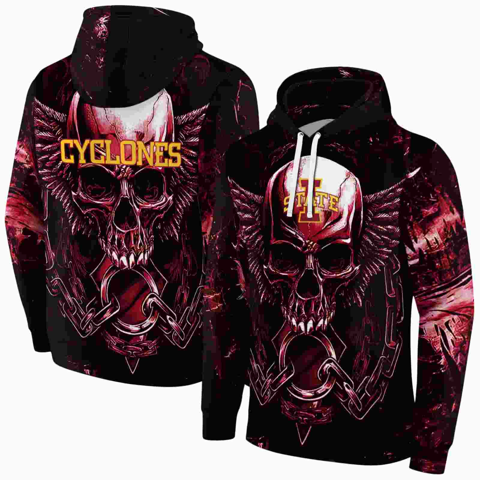 iowa state cyclones skull artwork red black hoodie fashion forward