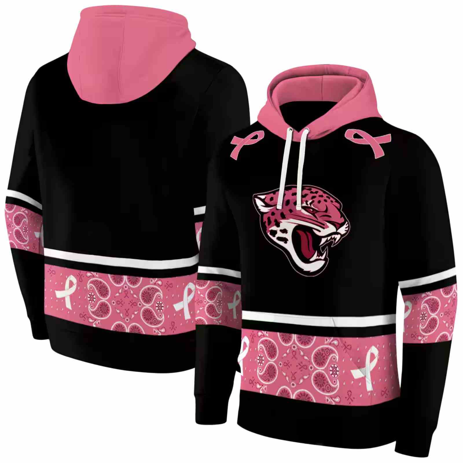 jacksonville jaguars awareness ribbon black pink hoodie fashion forward