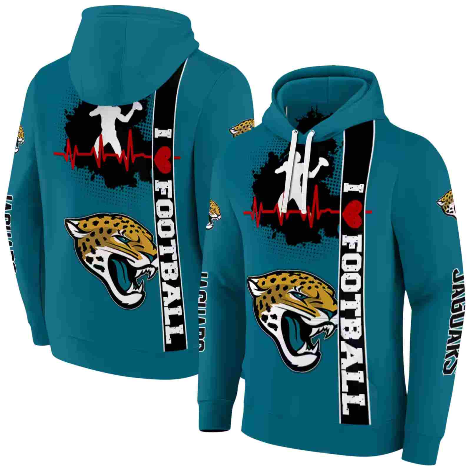 jacksonville jaguars football heartbeat teal hoodie fashion forward