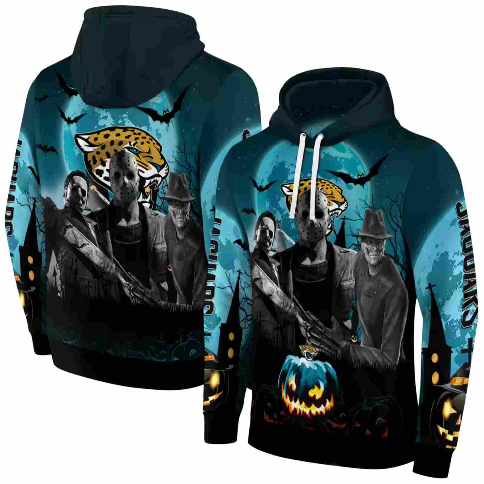 jacksonville jaguars halloween vibes teal black hoodie fashion forward