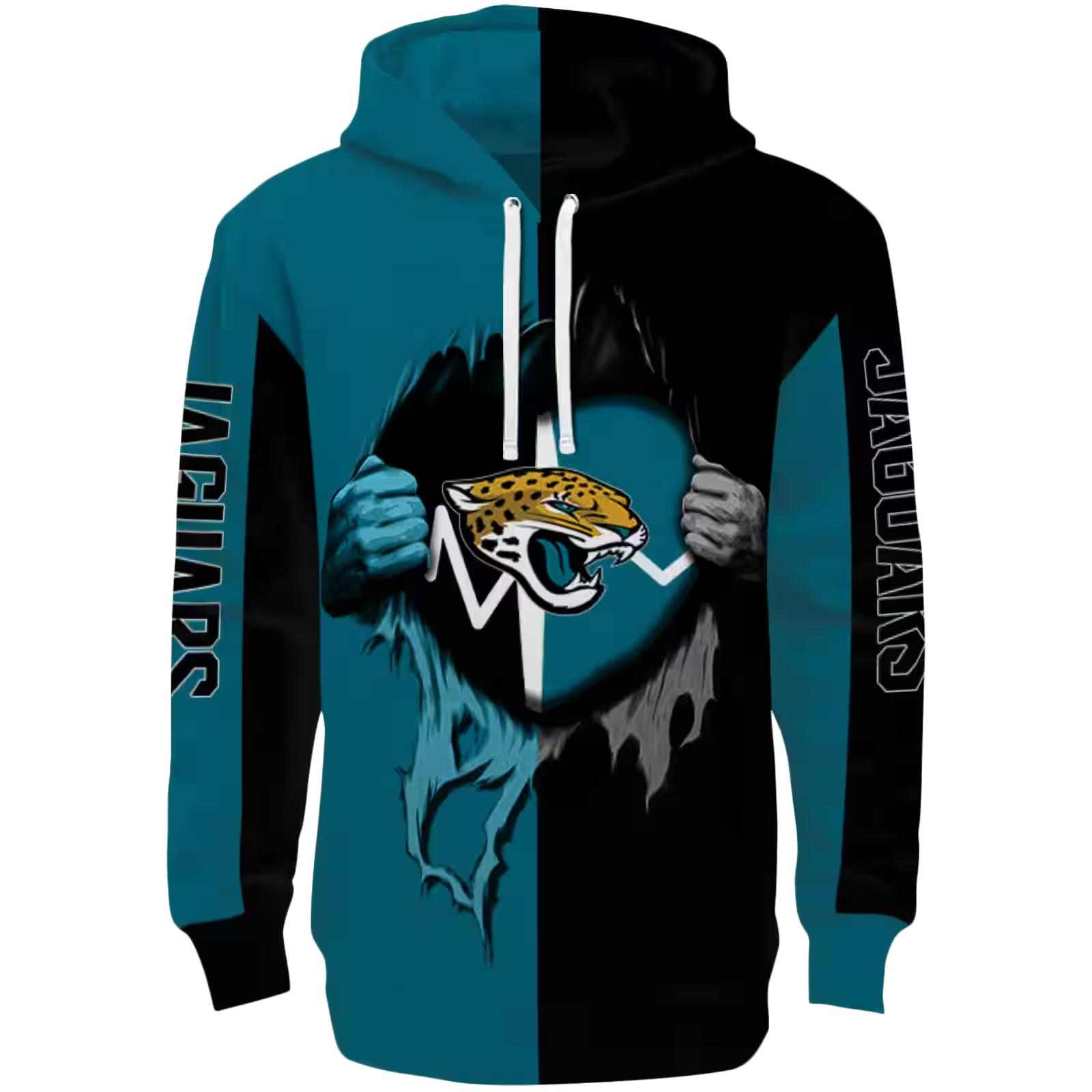 Jacksonville Jaguars Heartbeat Graphic Teal Hoodie