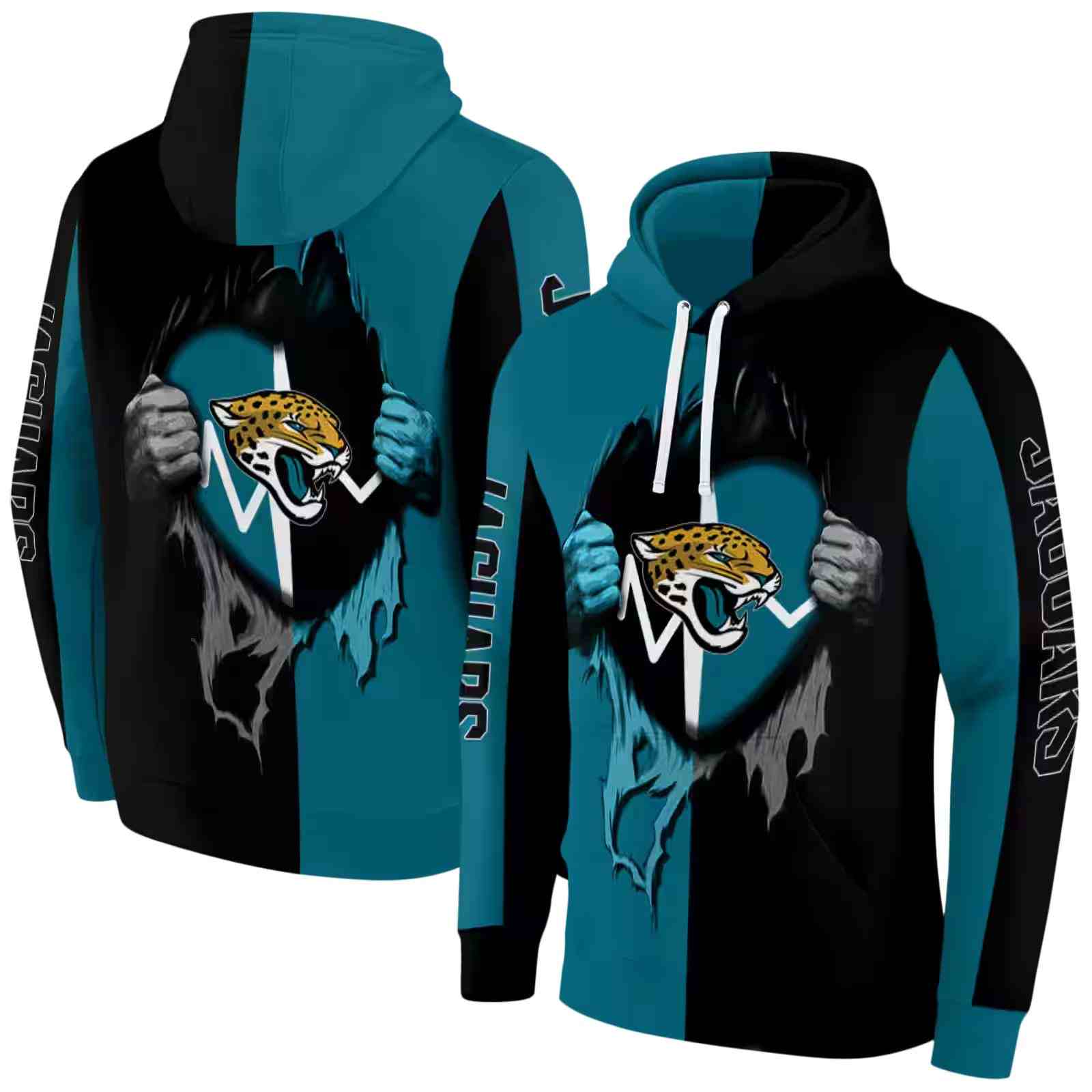 jacksonville jaguars heartbeat graphic teal hoodie fashion forward