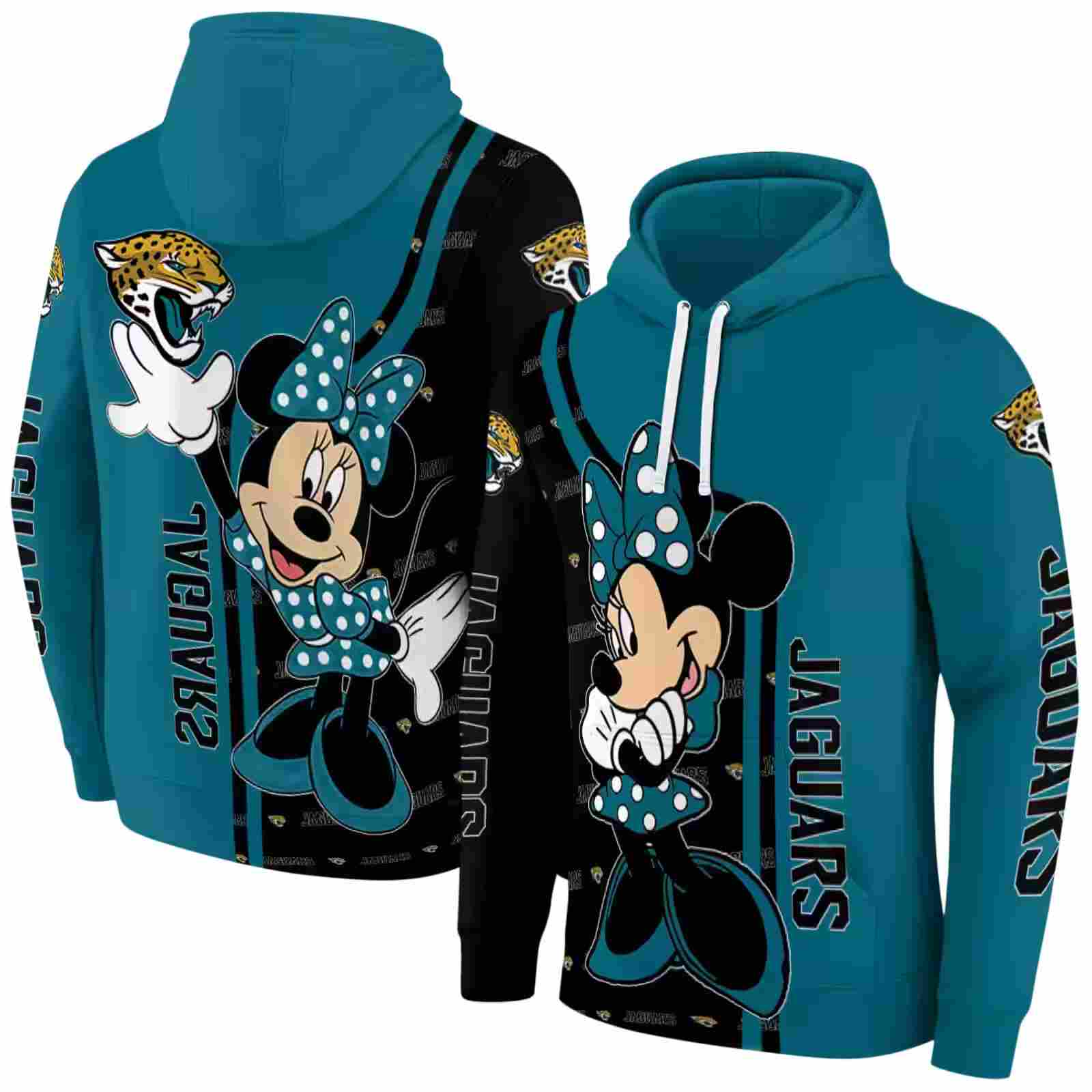 jacksonville jaguars minnie mouse teal hoodie fashion forward