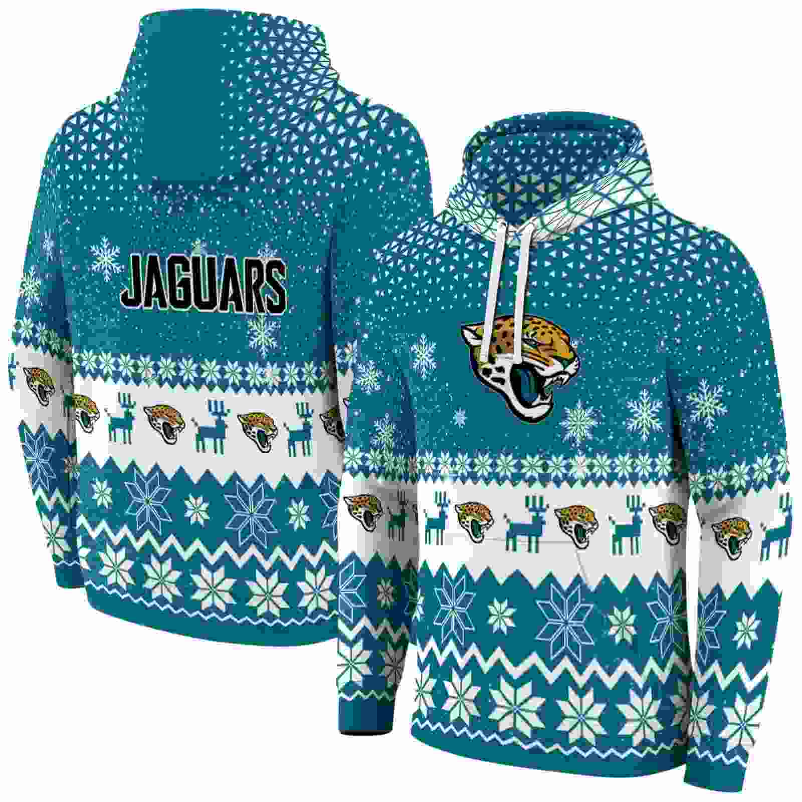 jacksonville jaguars reindeer motif teal hoodie fashion forward